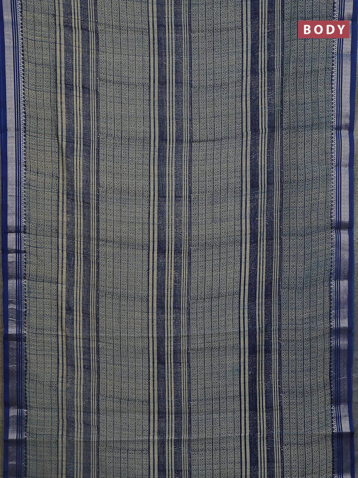 Chanderi silk cotton saree beige and blue with allover prints and silver zari woven border - Image 2