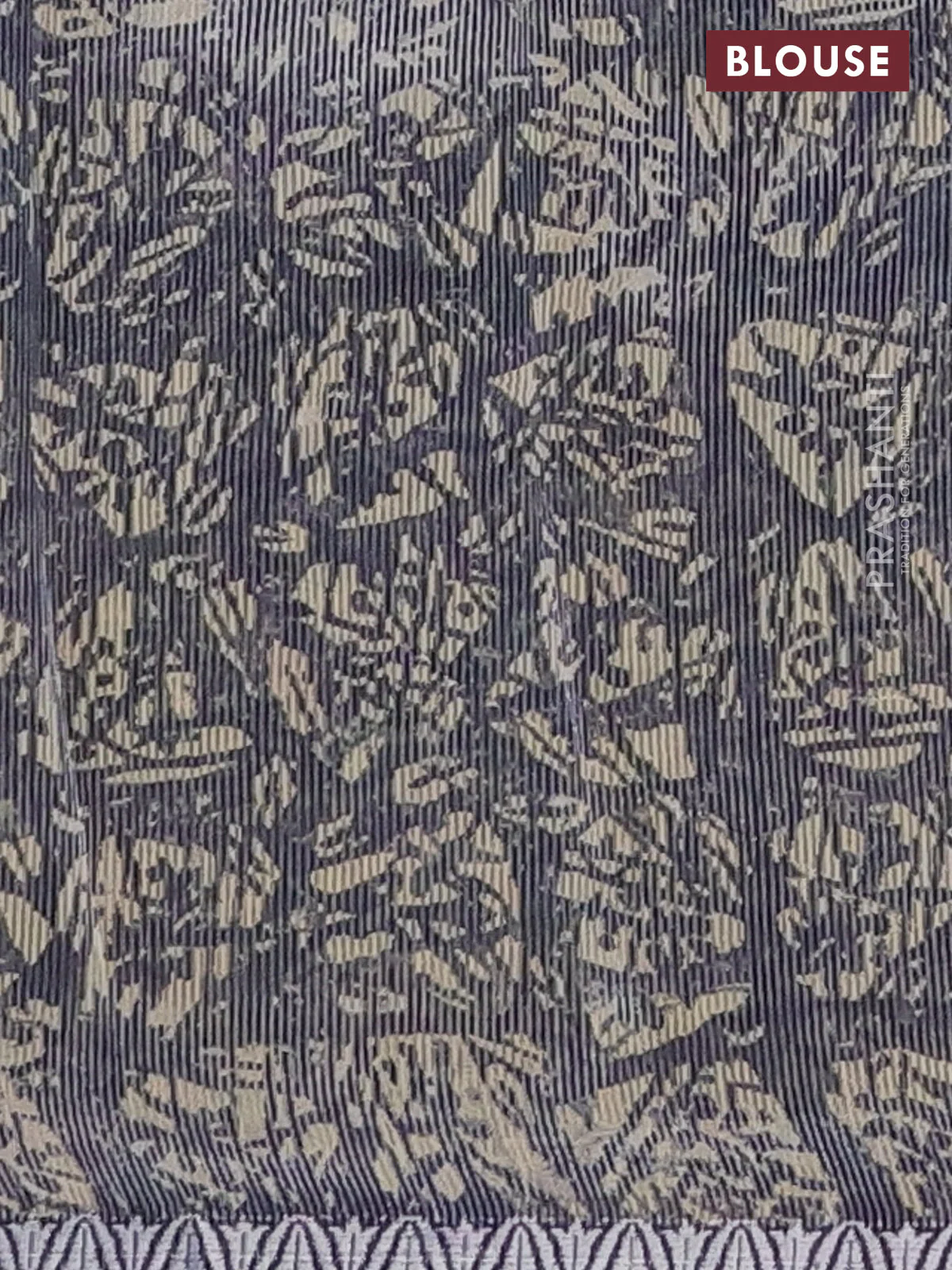 Chanderi silk cotton saree beige and blue with checked pattern and long printed zari border - Image 4