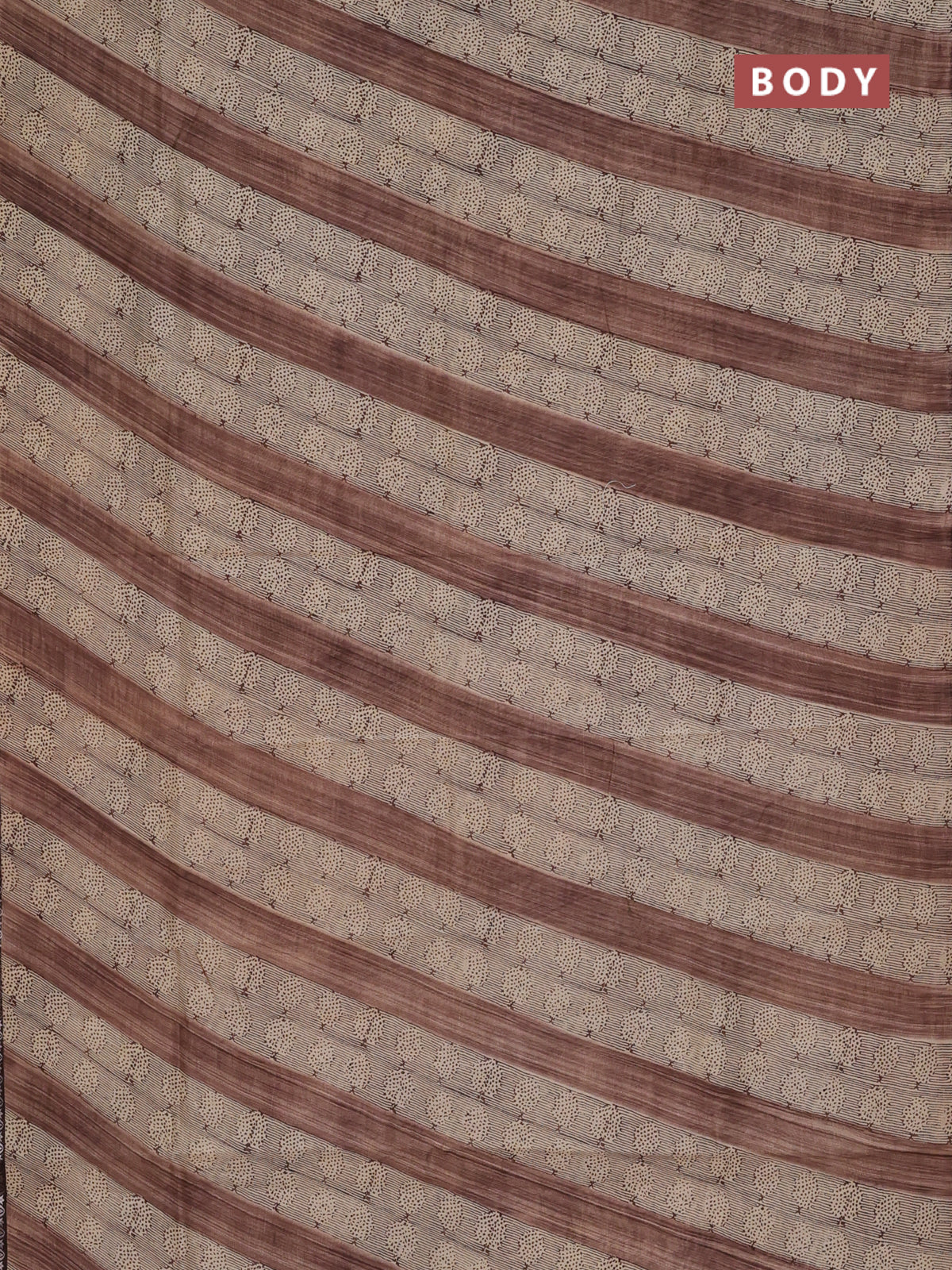 Chanderi silk cotton saree beige and brown with allover prints and small zari woven border - Image 2