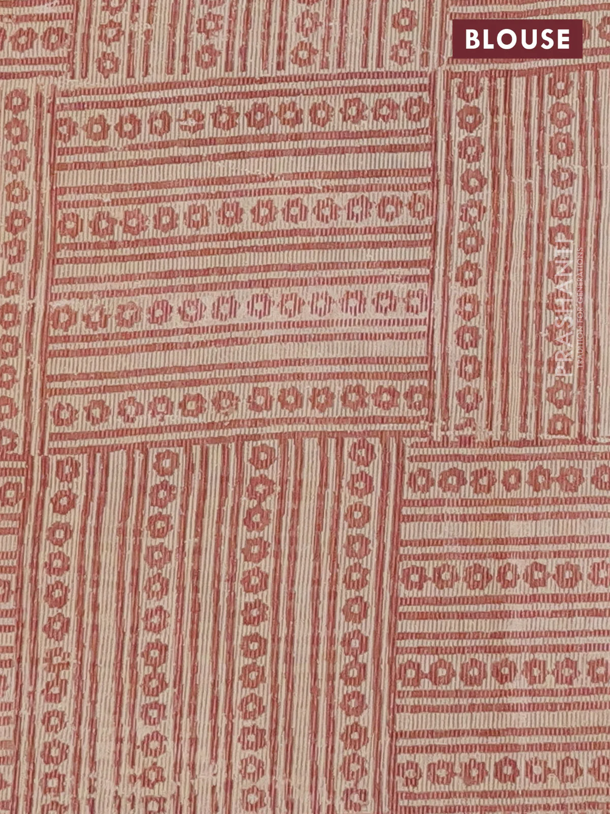 Chanderi silk cotton saree beige and maroon shade with allover prints and small zari woven border - Image 4