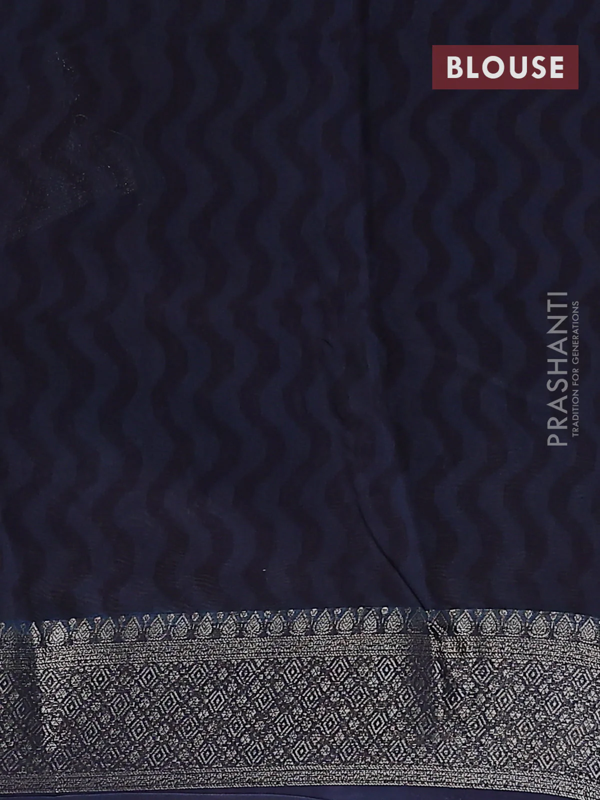 Chanderi silk cotton saree beige and navy blue with allover prints and banarasi style border - Image 4
