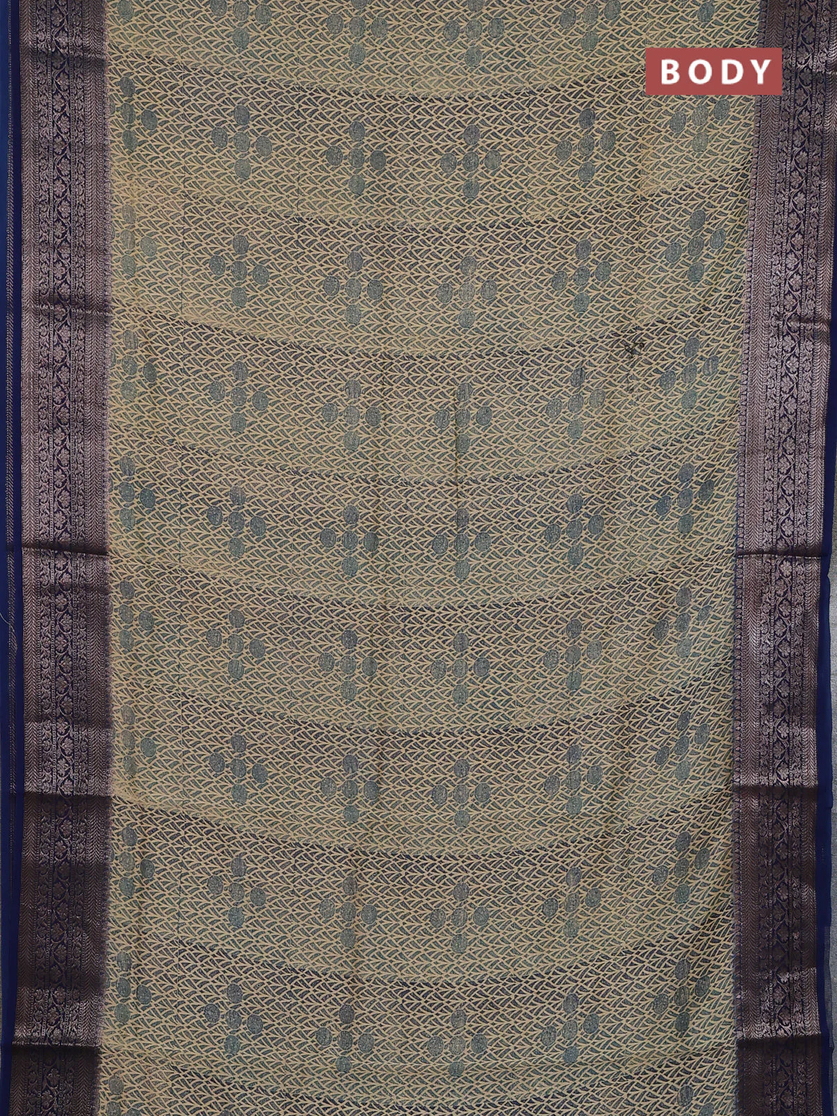 Chanderi silk cotton saree beige and peacock blue with allover prints and banarasi style border - Image 2