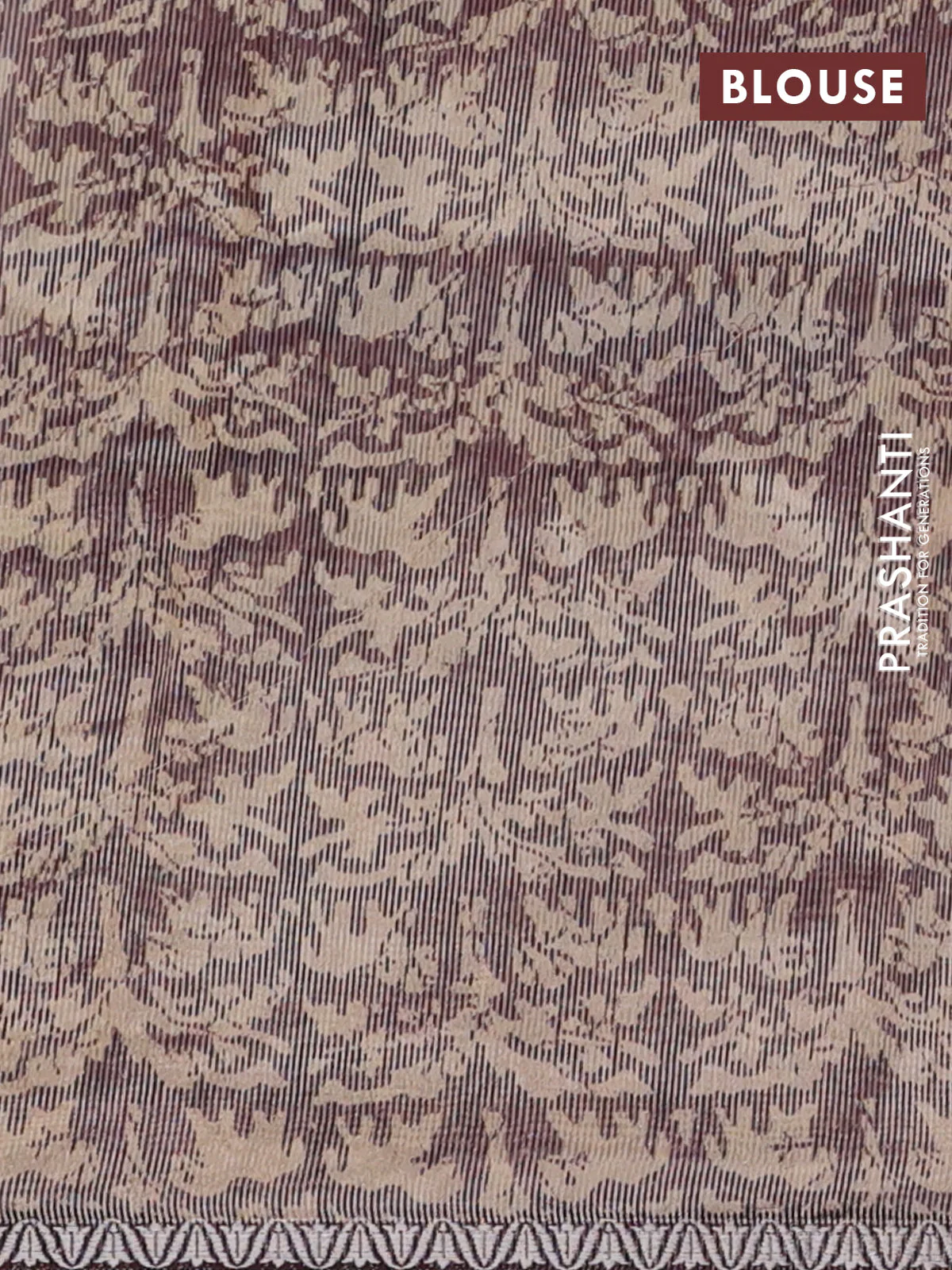 Chanderi silk cotton saree beige and rosy brown with allover prints and small zari woven border - Image 4