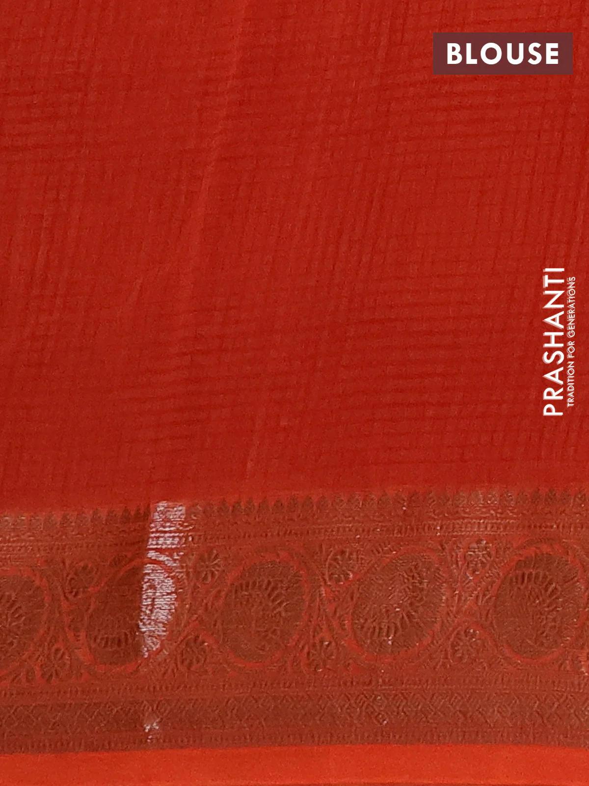 Chanderi silk cotton saree beige black and orange with allover geometric prints and banarasi style border - Image 4