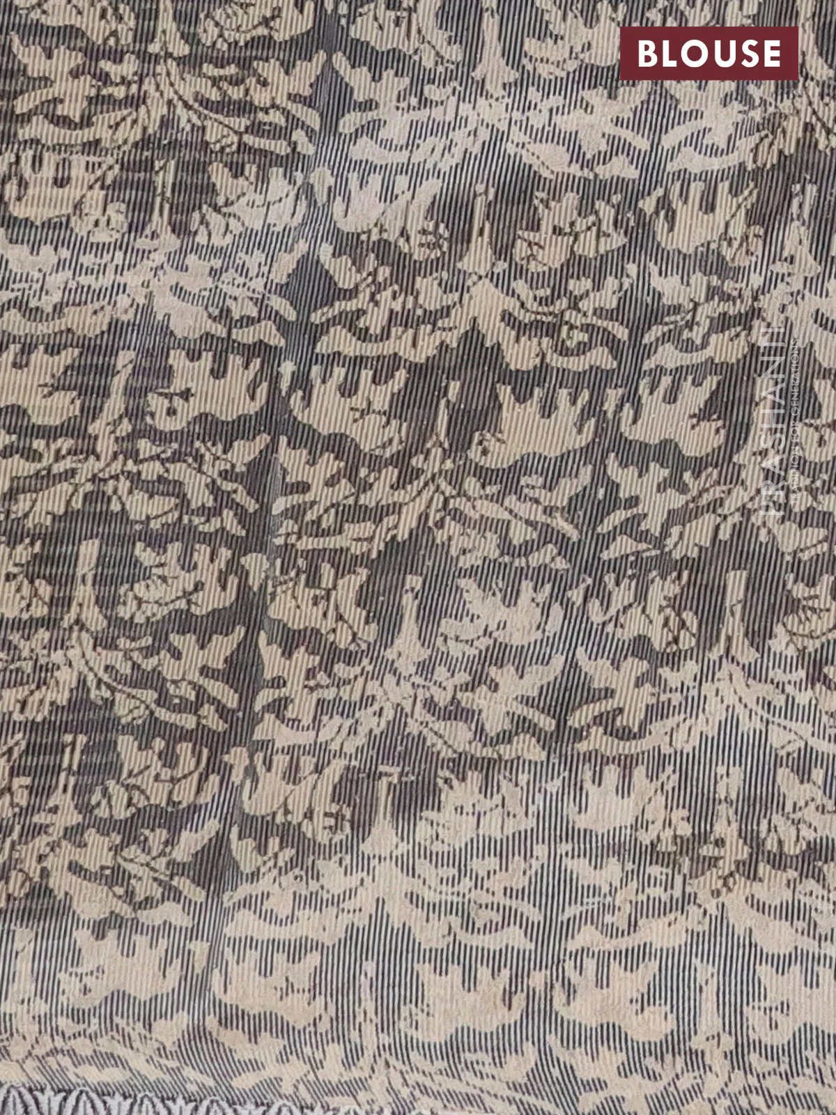 Chanderi silk cotton saree beige grey and black with allover prints and small zari woven border - Image 4