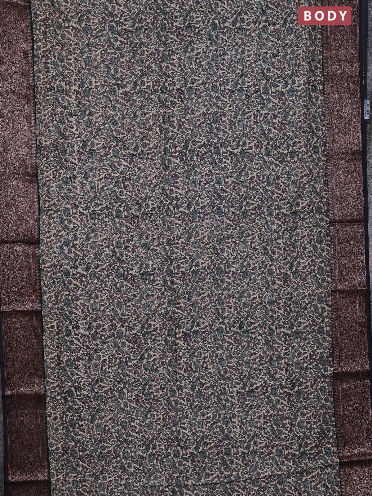 Chanderi silk cotton saree beige grey and elephnat grey with allover prints and banarsi style border - Image 2