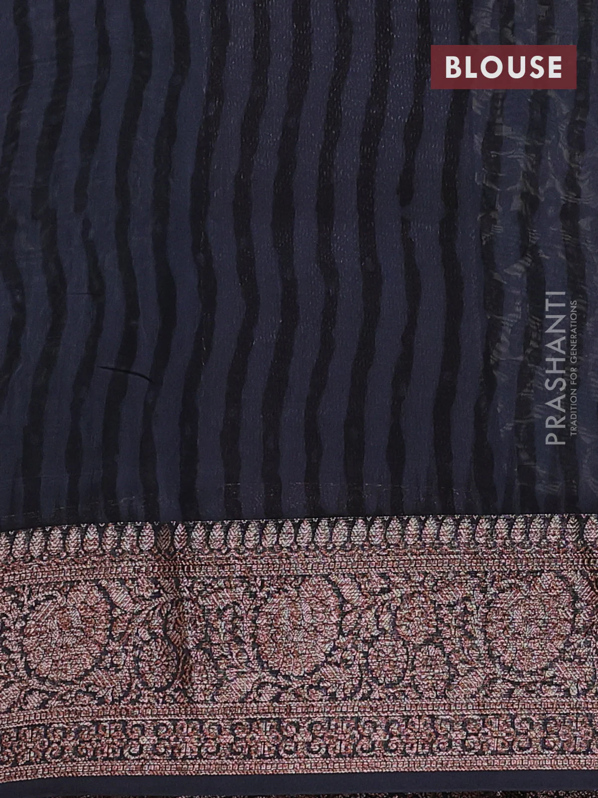 Chanderi silk cotton saree beige grey and elephnat grey with allover prints and banarsi style border - Image 4