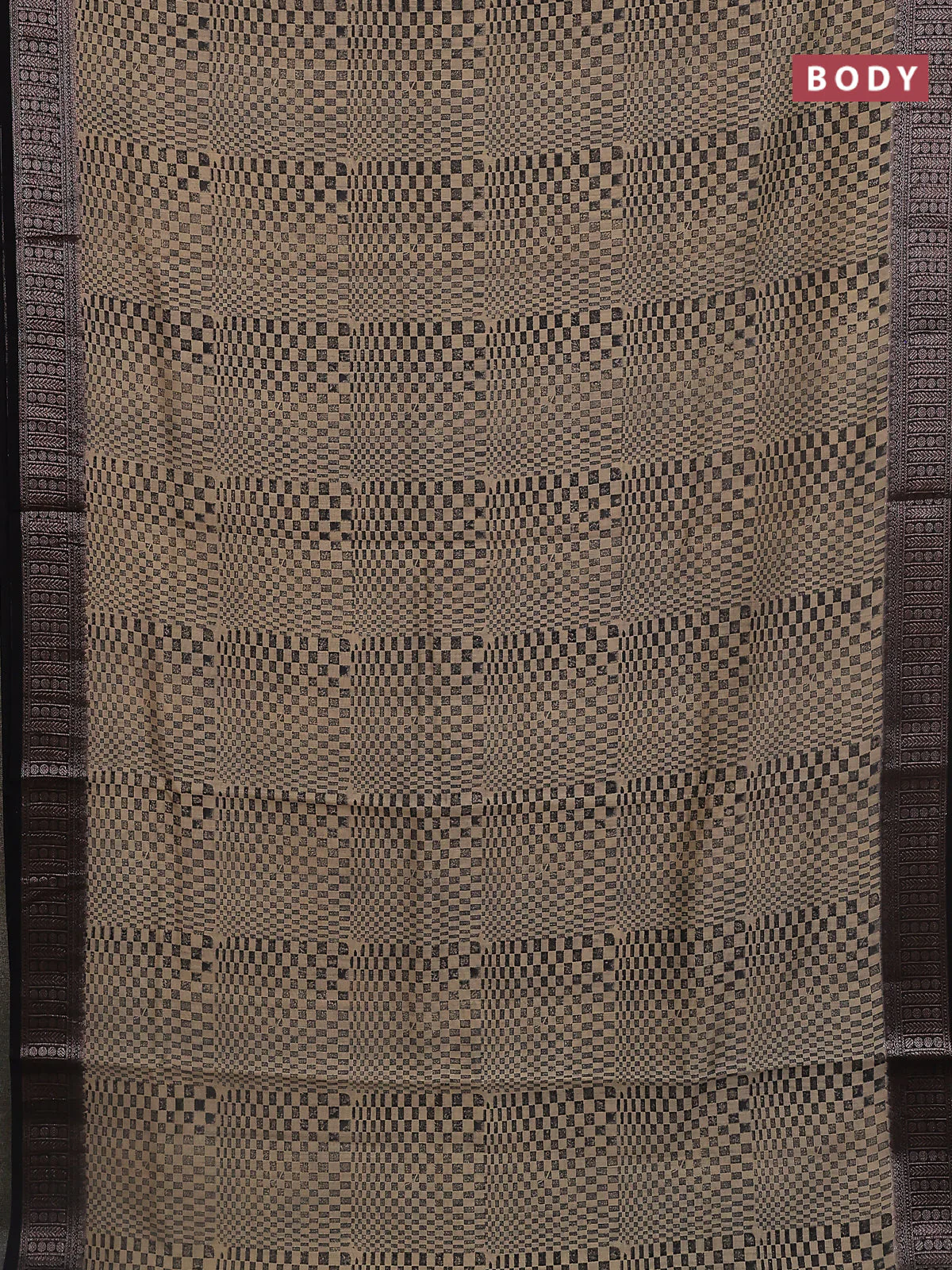 Chanderi silk cotton saree black with allover geometric prints and banarasi style border - Image 2