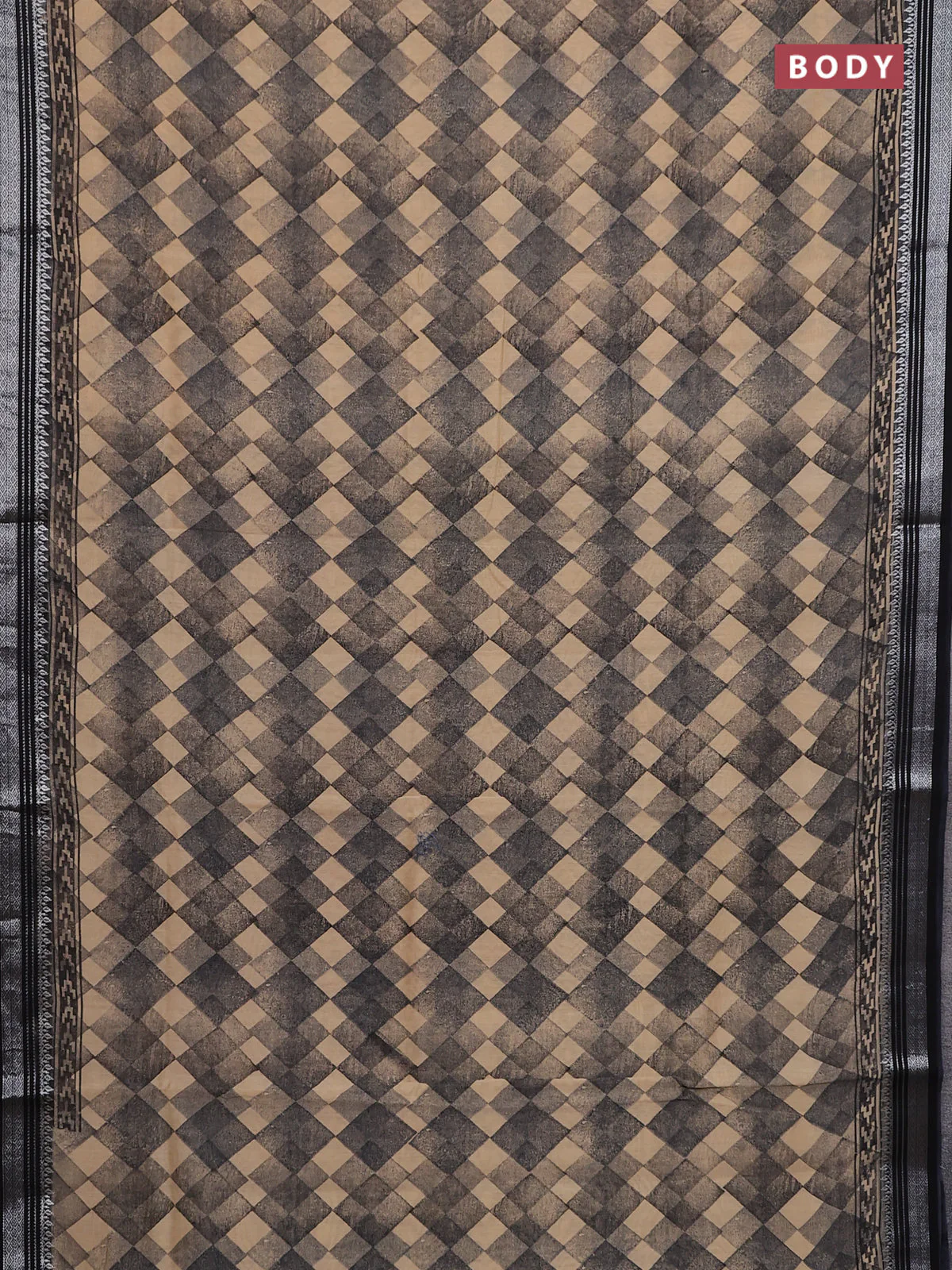Chanderi silk cotton saree black with allover geometric prints and silver zari woven border - Image 2