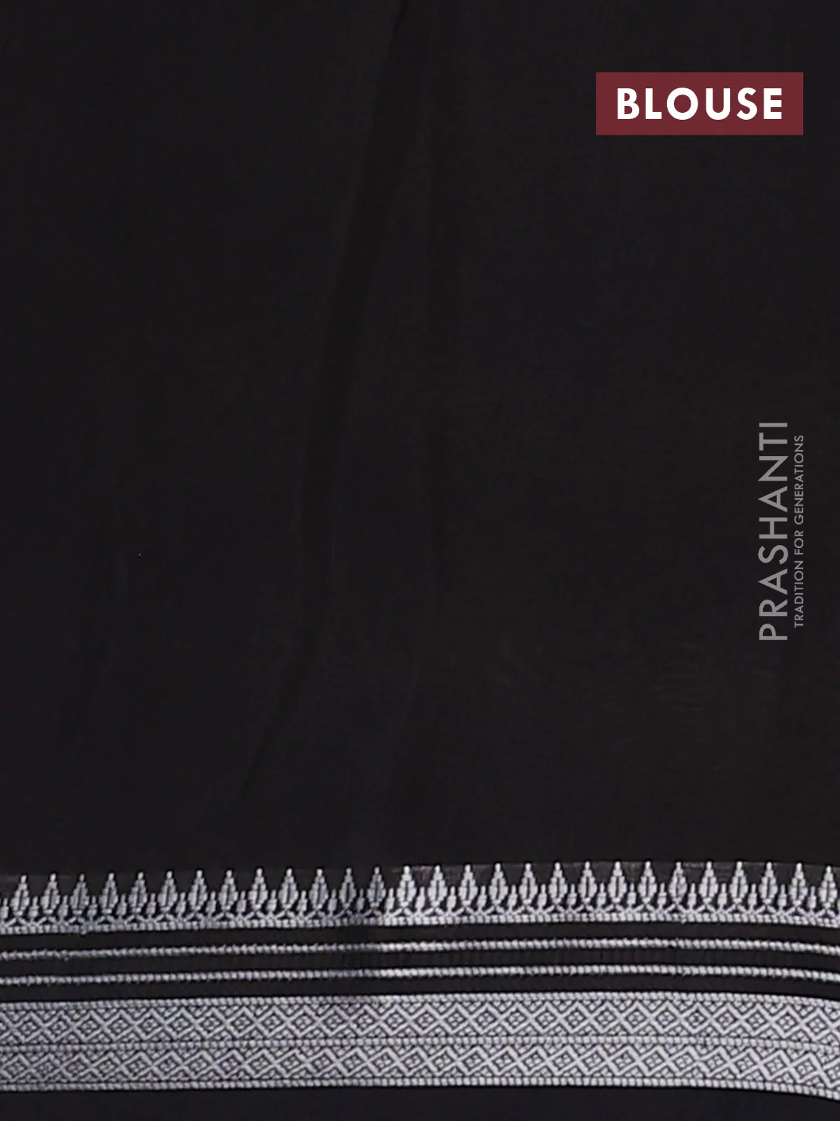 Chanderi silk cotton saree black with allover geometric prints and silver zari woven border - Image 4