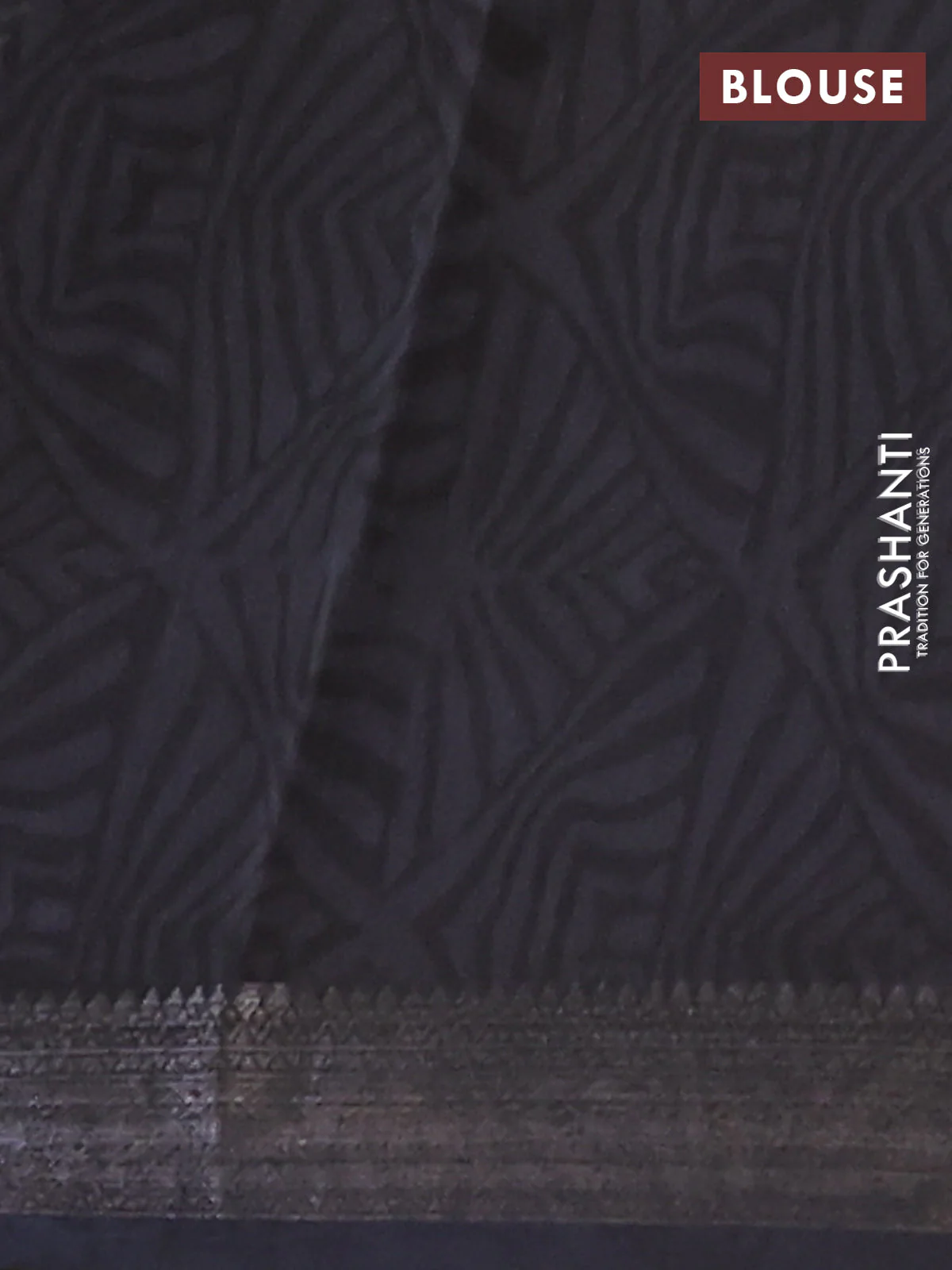 Chanderi silk cotton saree black with allover prints and banarasi style border - Image 4