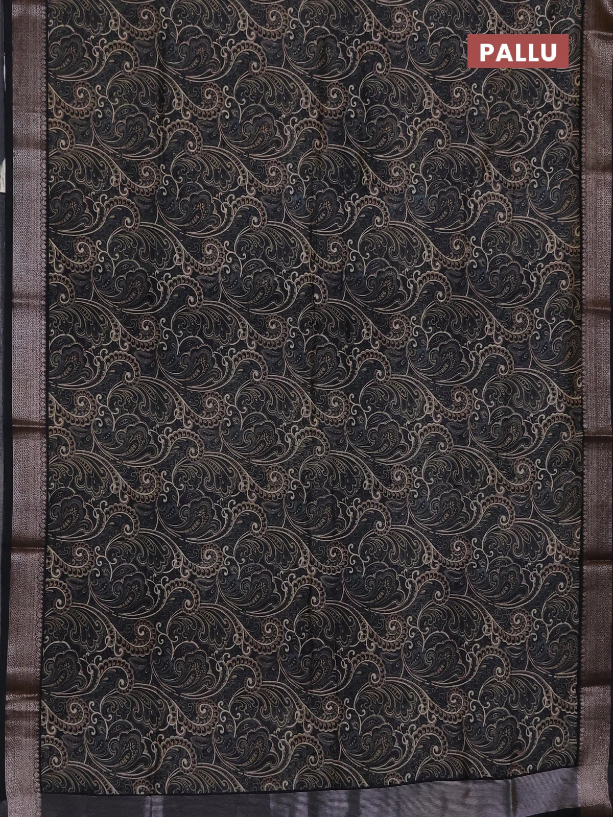 Chanderi silk cotton saree black with allover prints and banarasi style border - Image 3