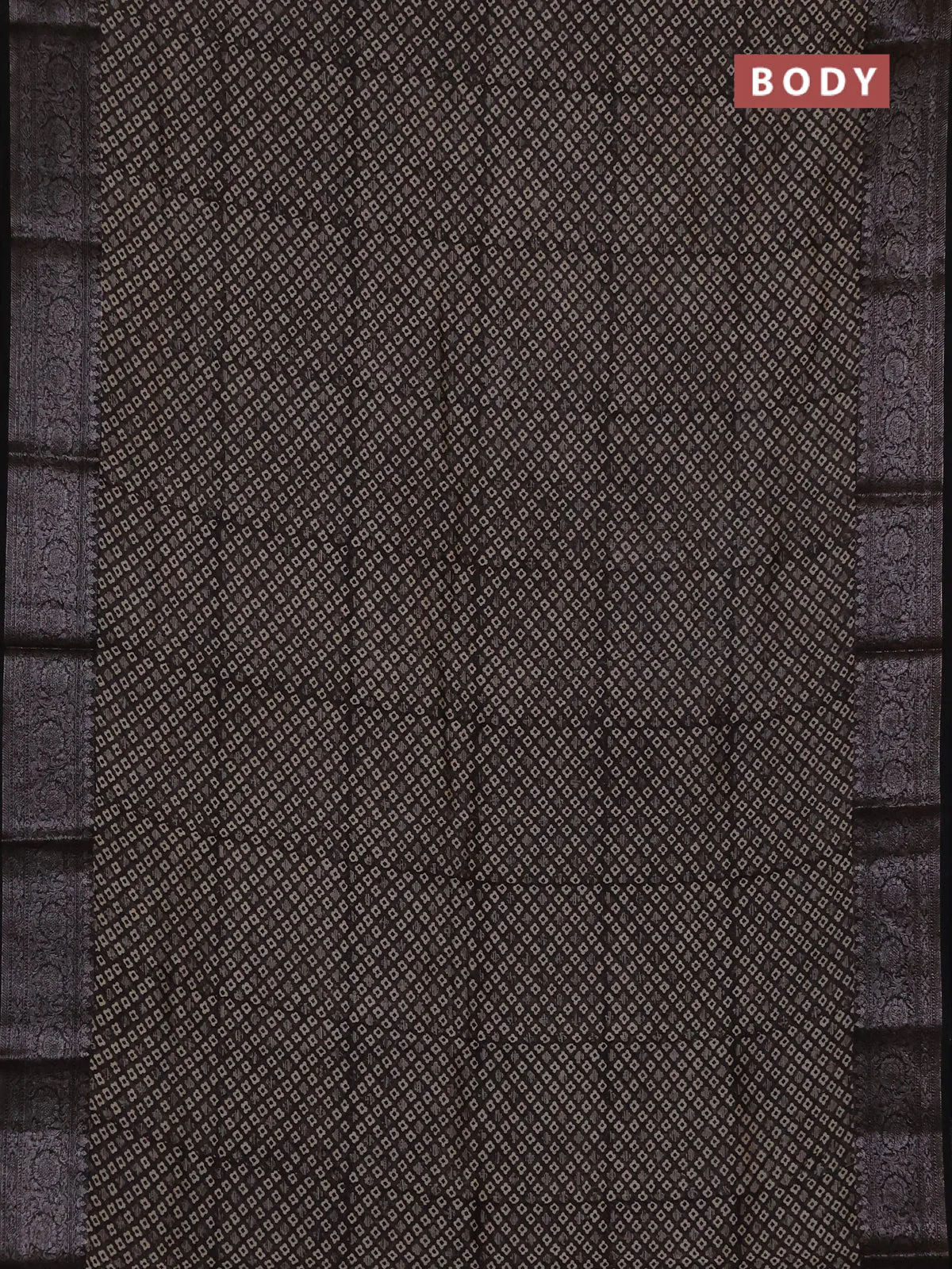 Chanderi silk cotton saree black with allover prints and banarasi style border - Image 2