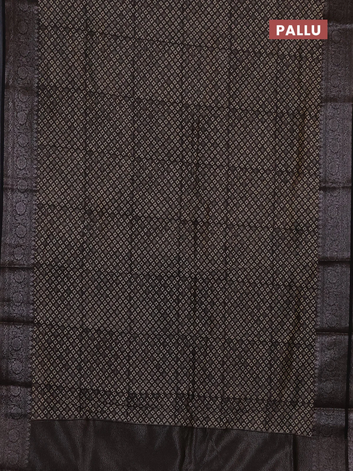 Chanderi silk cotton saree black with allover prints and banarasi style border - Image 3