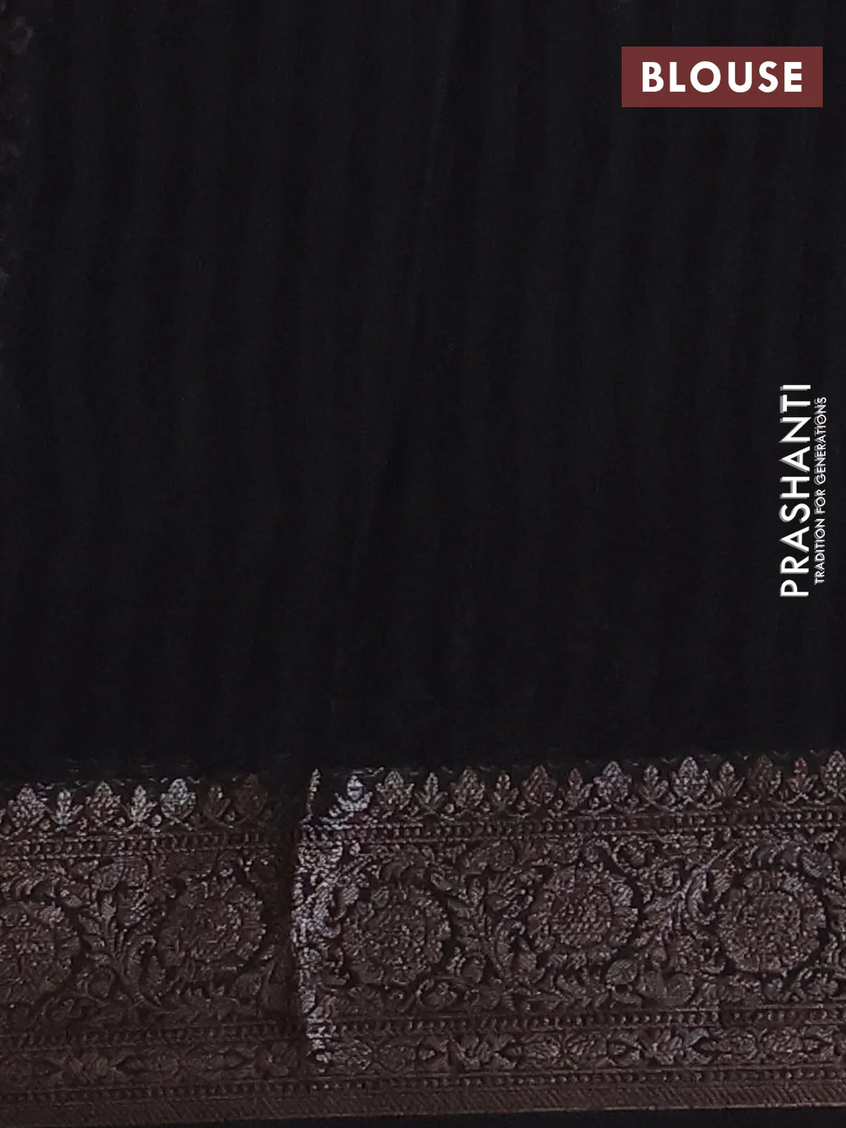 Chanderi silk cotton saree black with allover prints and banarasi style border - Image 4