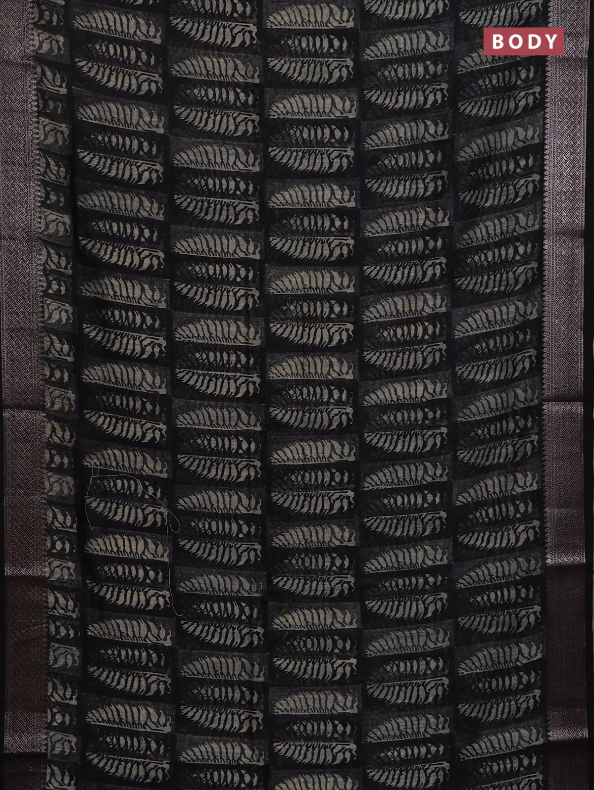Chanderi silk cotton saree black with allover prints and banarasi style border - Image 2
