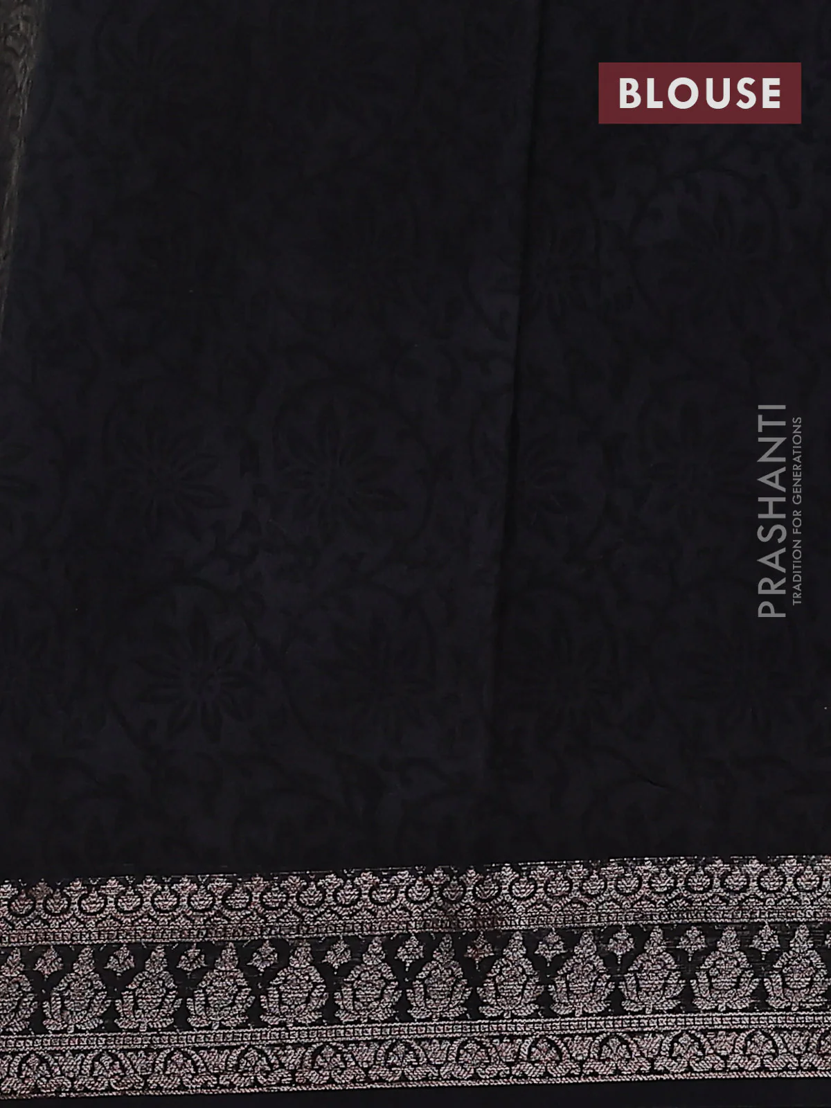 Chanderi silk cotton saree black with allover prints and banarasi style border - Image 4