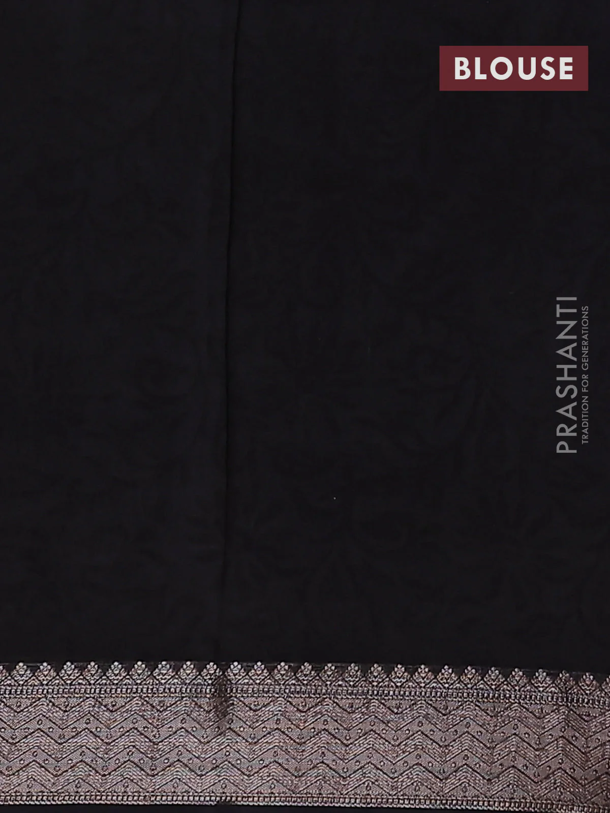 Chanderi silk cotton saree black with allover zig zag prints and banarasi style border - Image 4