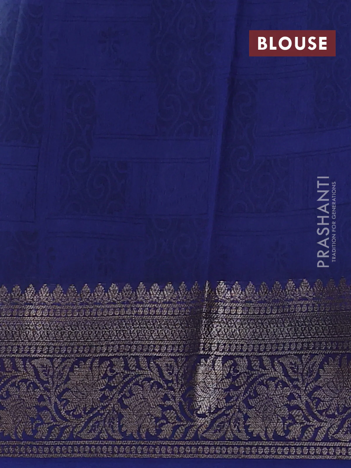 Chanderi silk cotton saree blue with allover floral prints and banarasi border - Image 4