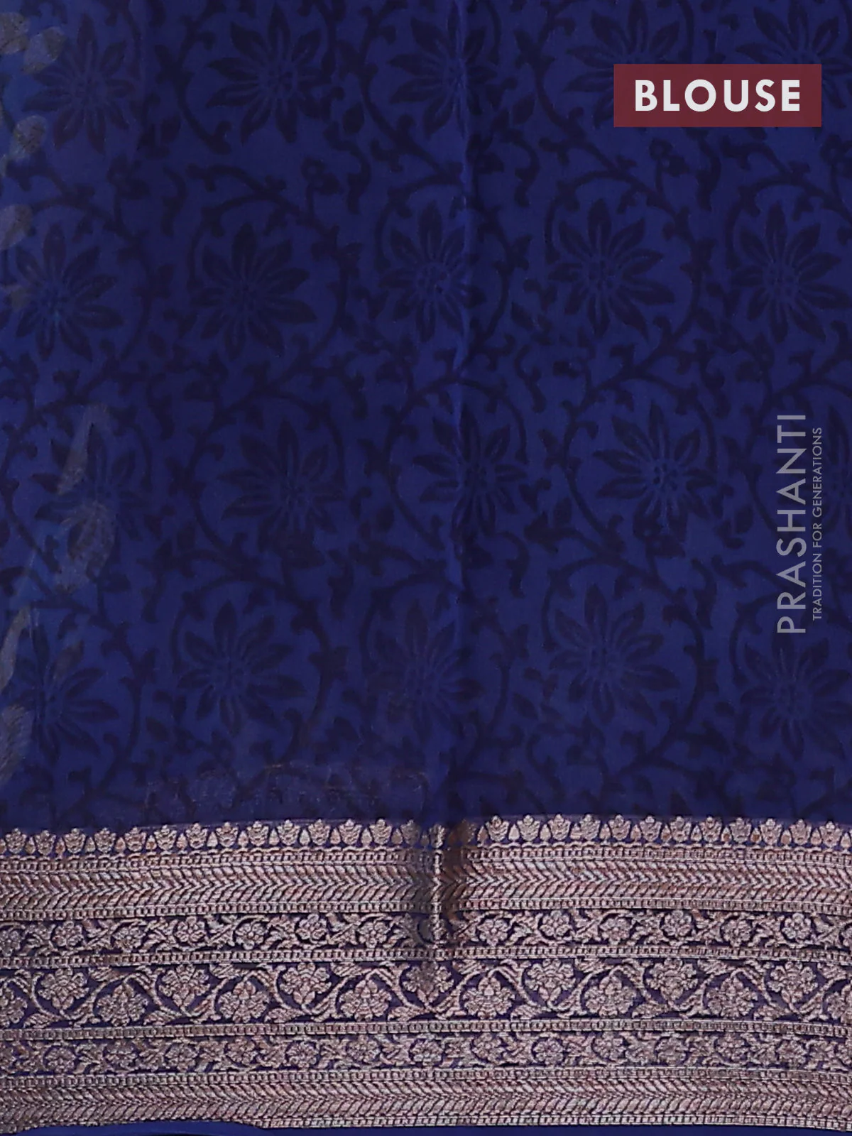 Chanderi silk cotton saree blue with allover paisley prints and banarasi style border - Image 4