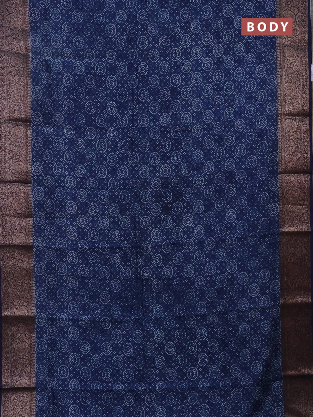 Chanderi silk cotton saree blue with allover prints and banarasi style border - Image 2