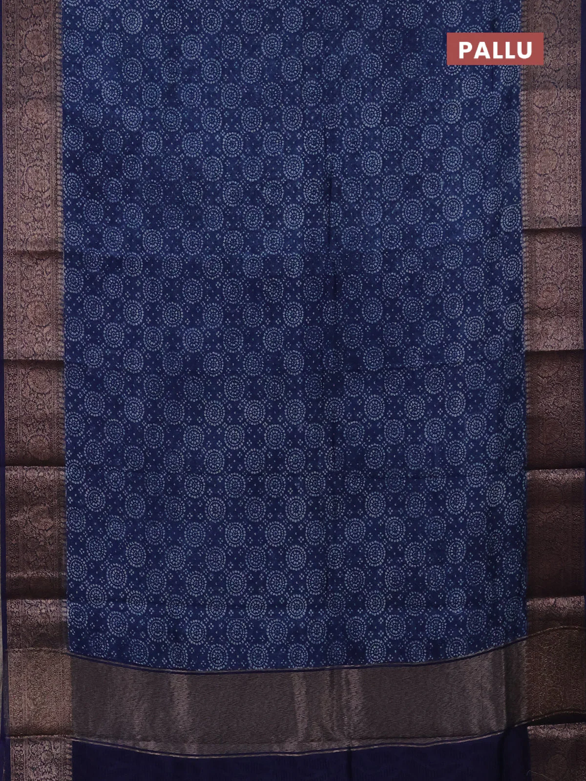 Chanderi silk cotton saree blue with allover prints and banarasi style border - Image 3
