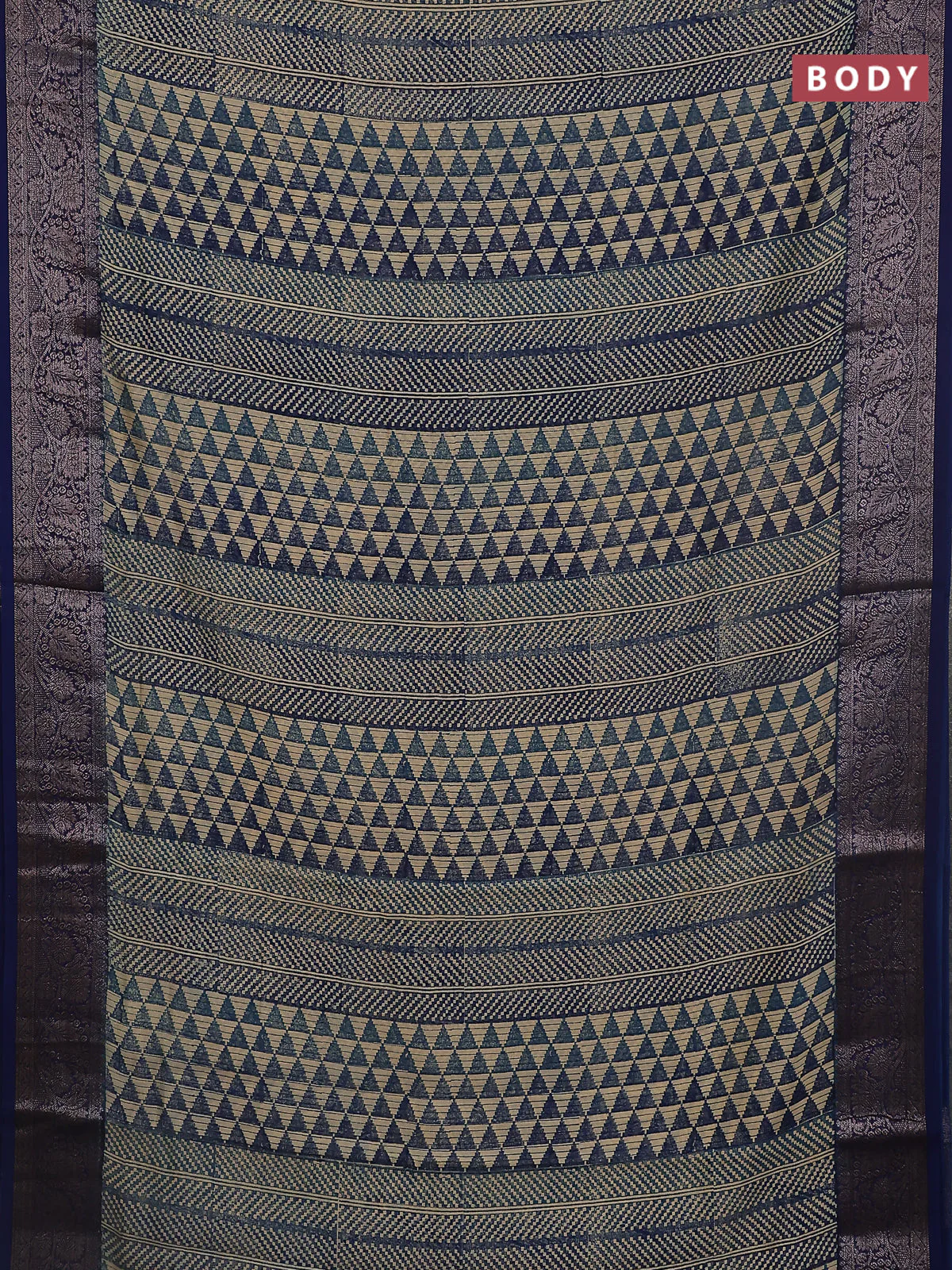 Chanderi silk cotton saree blue with allover prints and banarasi style border - Image 2