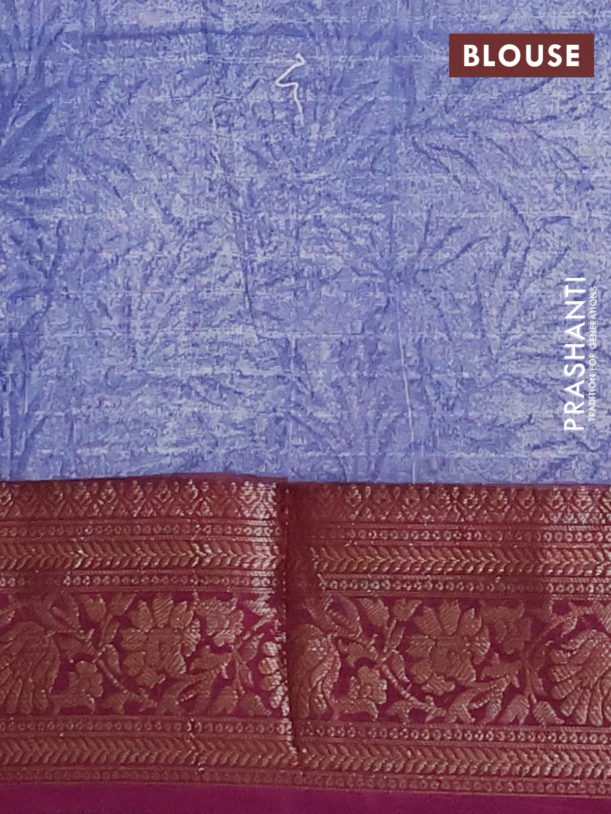 Chanderi silk cotton saree bluish grey and wine shade with allover geometric prints and banarasi style border - Image 4