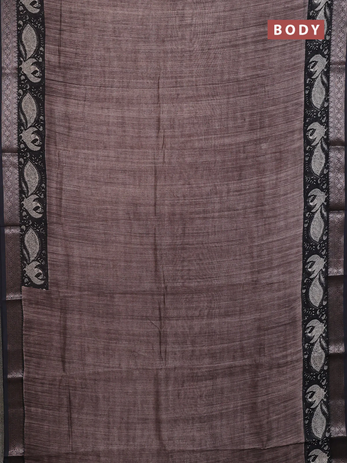 Chanderi silk cotton saree brown and black with plain body and banarasi style border - Image 2