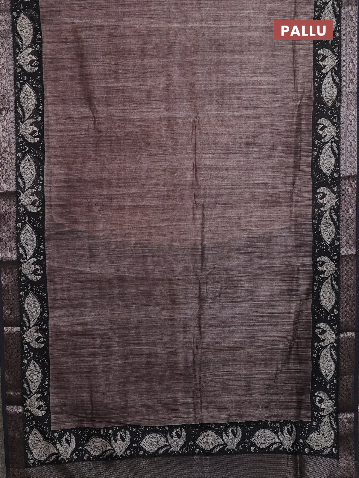 Chanderi silk cotton saree brown and black with plain body and banarasi style border - Image 3