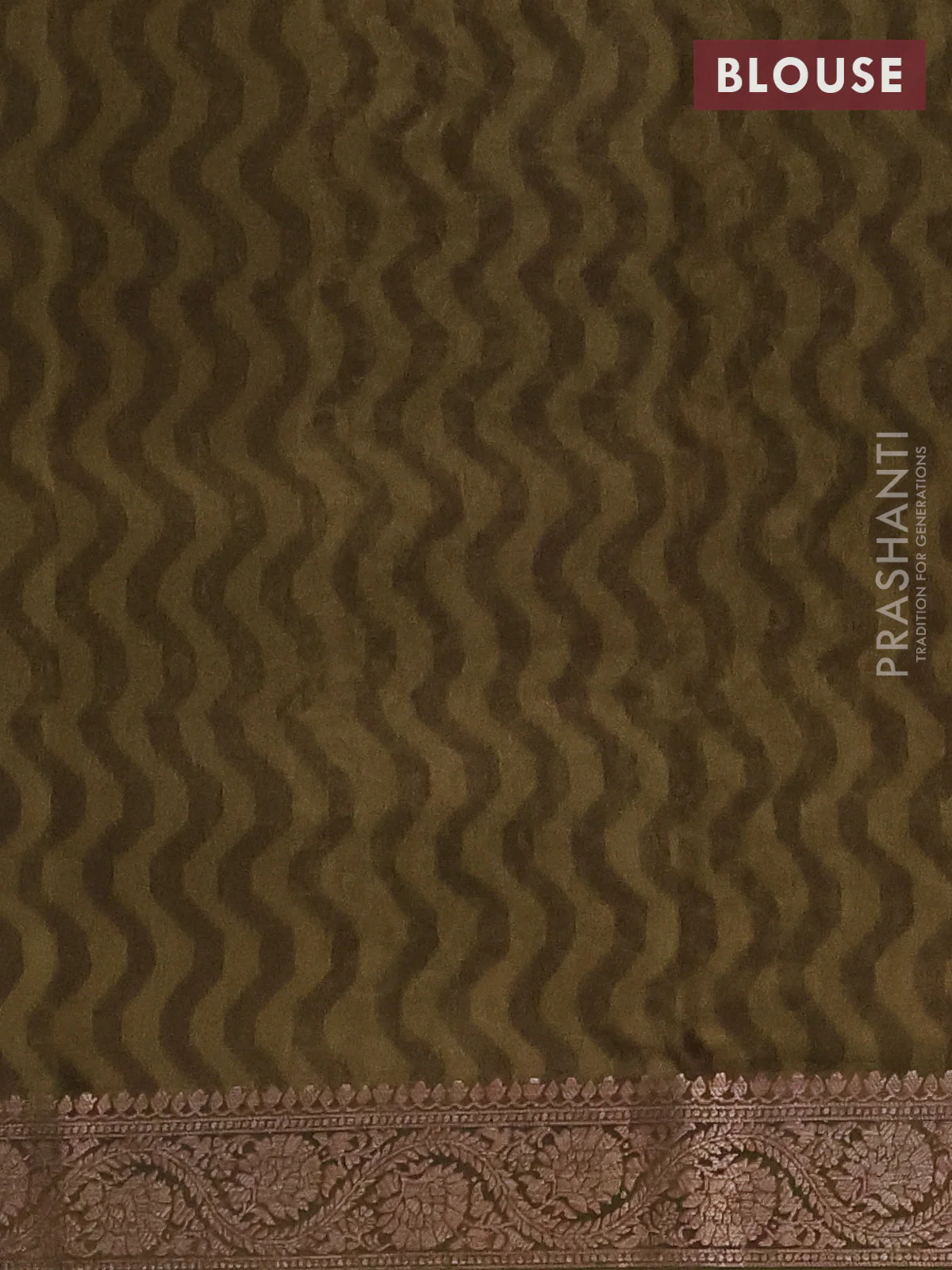 Chanderi silk cotton saree brown and mehendi green with allover kalamkari prints and banarasi style border - Image 4