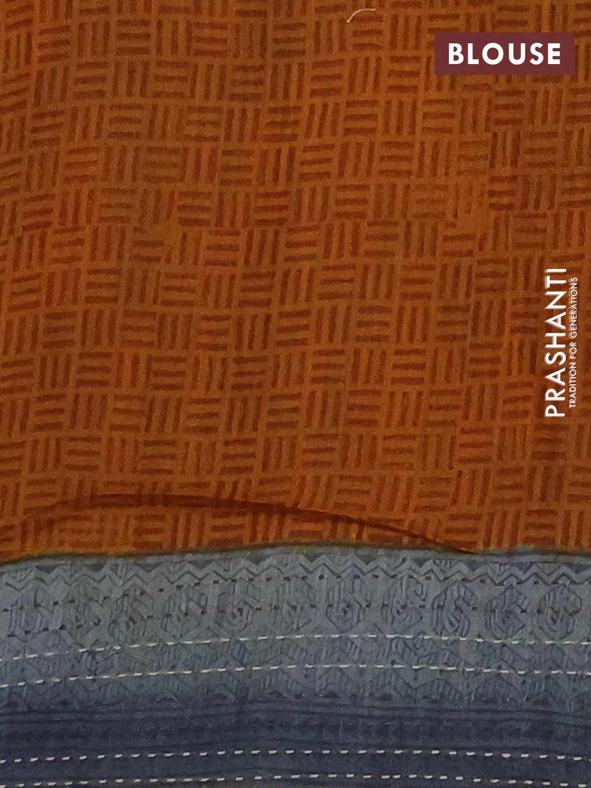Chanderi silk cotton saree coffee brown and grey with allover prints and kantha stich work border - Image 4