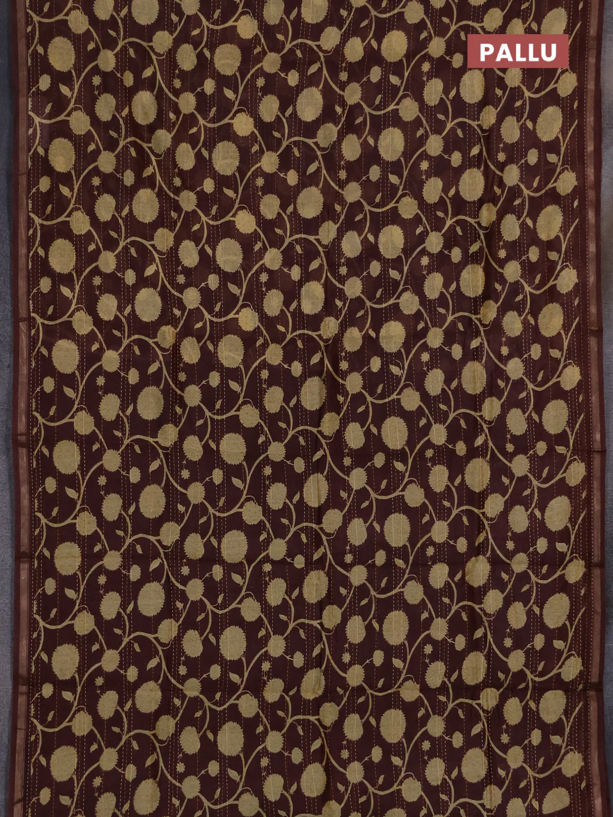 Chanderi silk cotton saree coffee brown with allover kantha stich work and zari woven border - Image 3