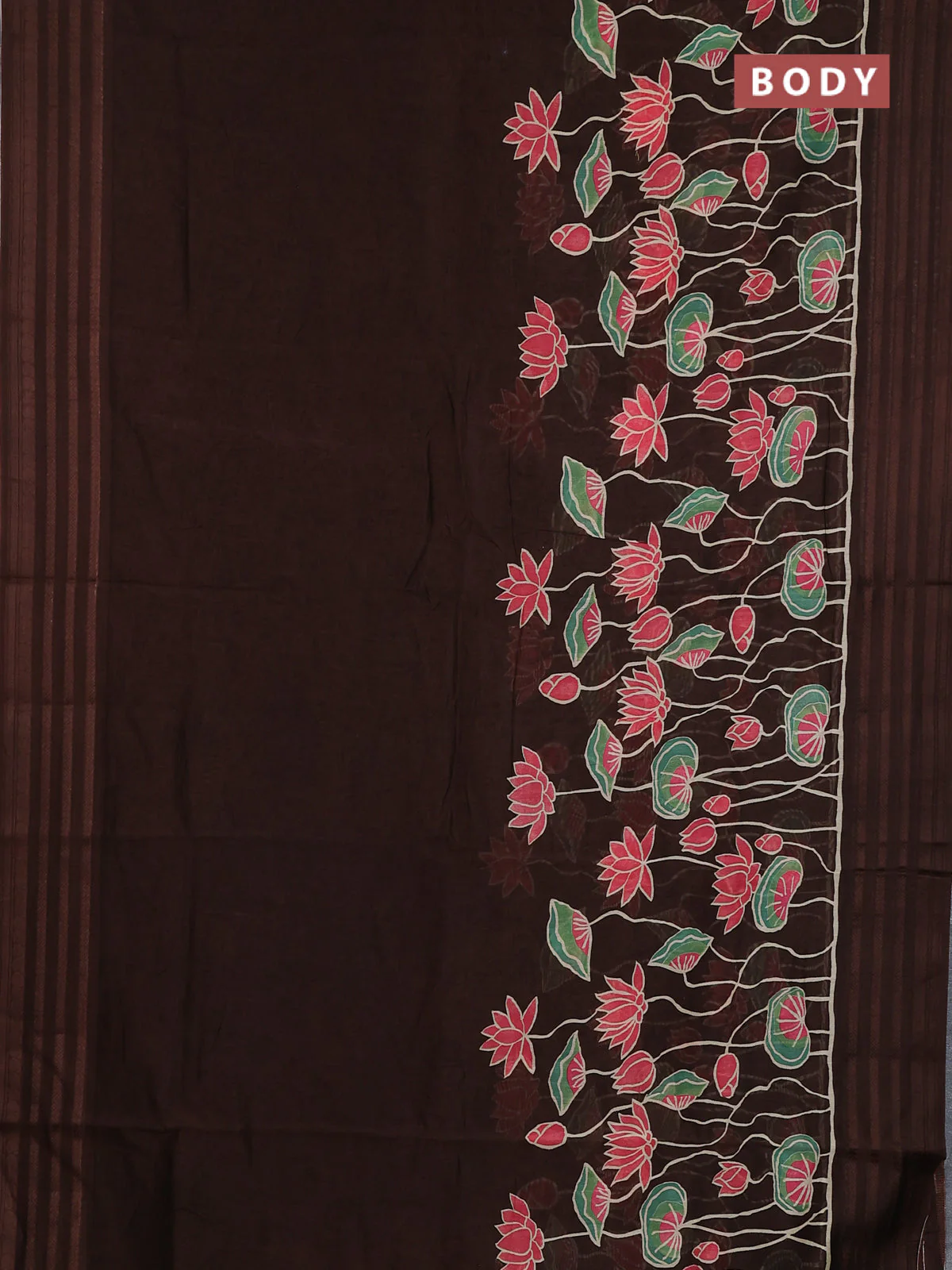 Chanderi silk cotton saree coffee brown with allover prints and thread woven border - Image 2