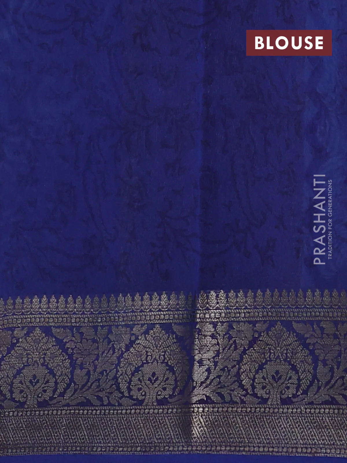 Chanderi silk cotton saree cs blue with allover zig zag prints and banarasi style border - Image 4