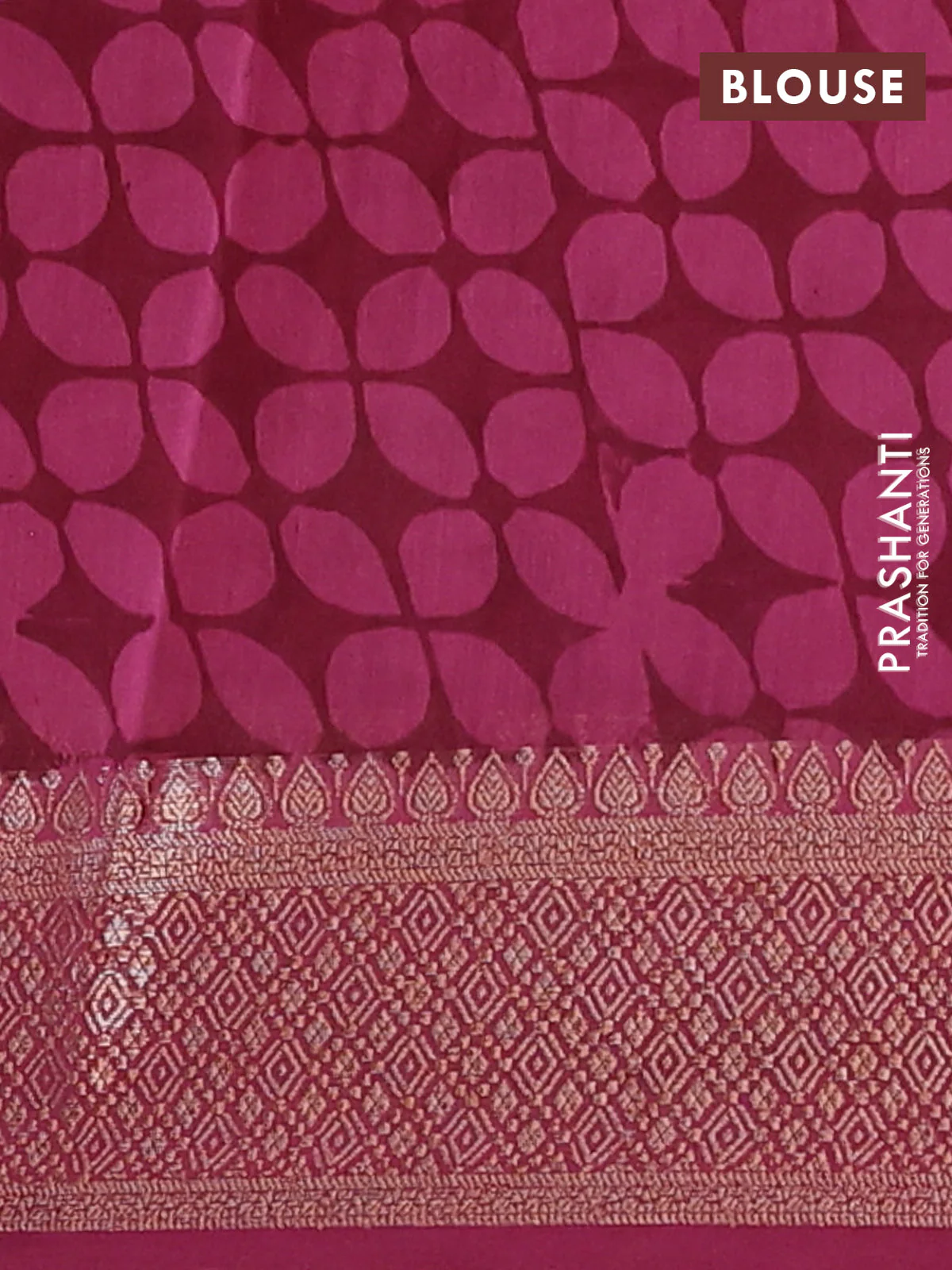 Chanderi silk cotton saree dark magenta pink with allover prints and banarasi style border - Image 4