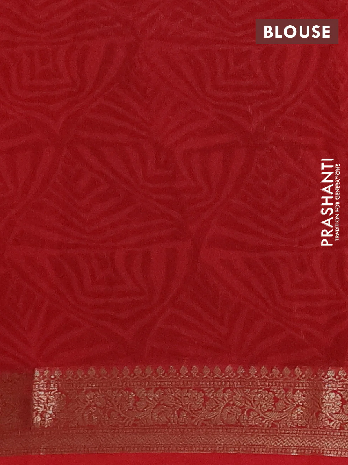 Chanderi silk cotton saree dark mustard and kumkum red with allover prints and banarasi style border - Image 4