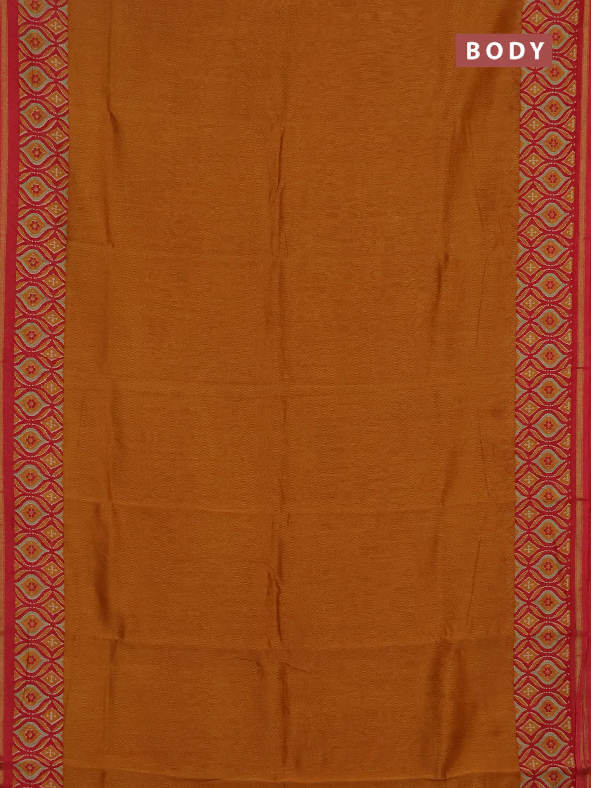Chanderi silk cotton saree dark mustard and maroon with allover prints and zari woven borde - Image 2