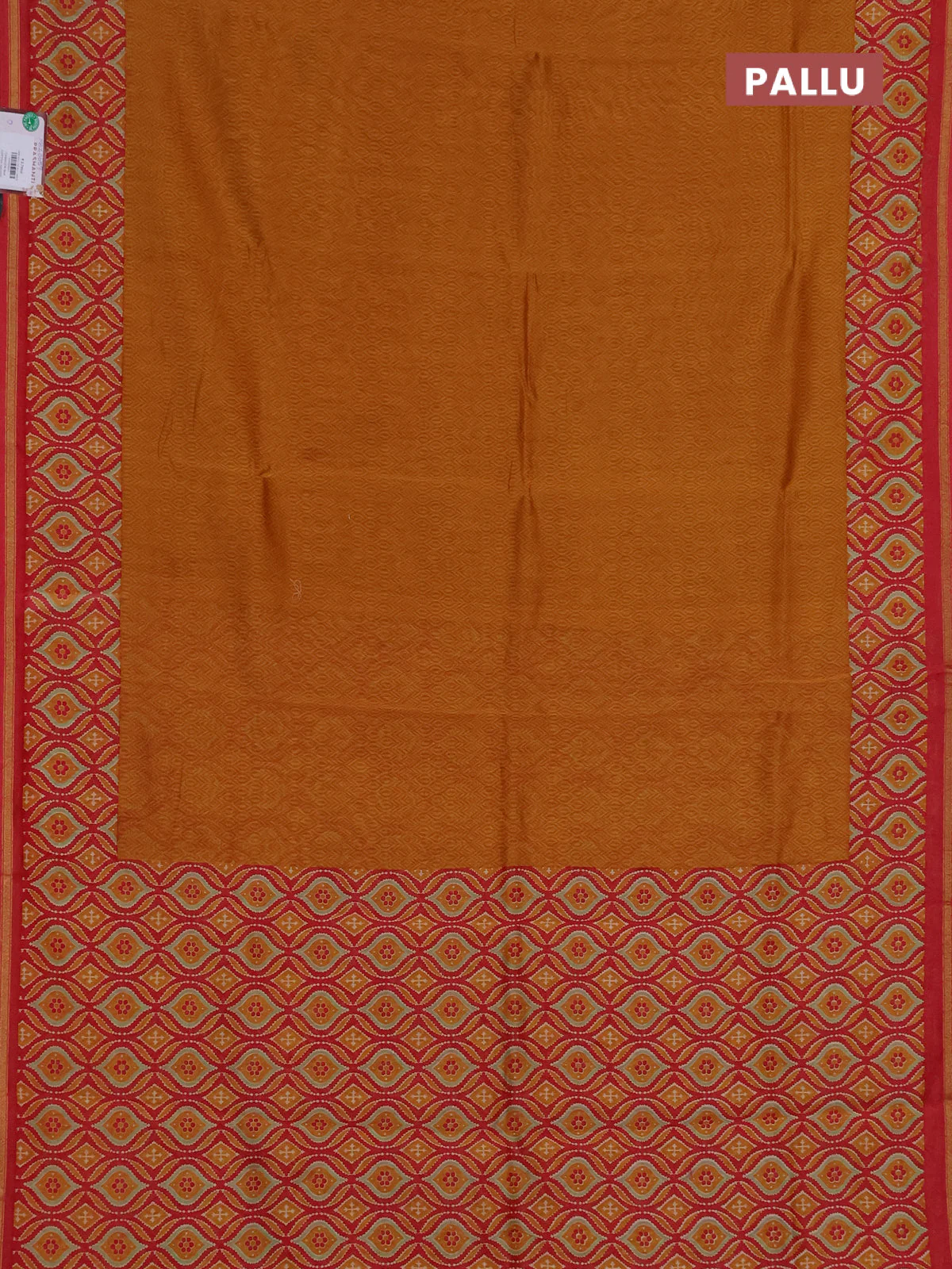 Chanderi silk cotton saree dark mustard and maroon with allover prints and zari woven borde - Image 3