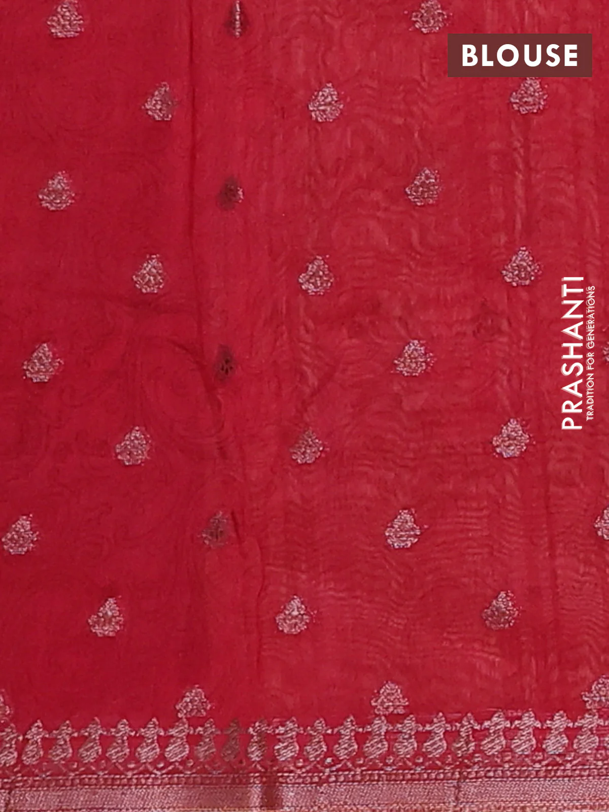 Chanderi silk cotton saree dark mustard and maroon with allover prints & woven buttas and banarasi style border - Image 4