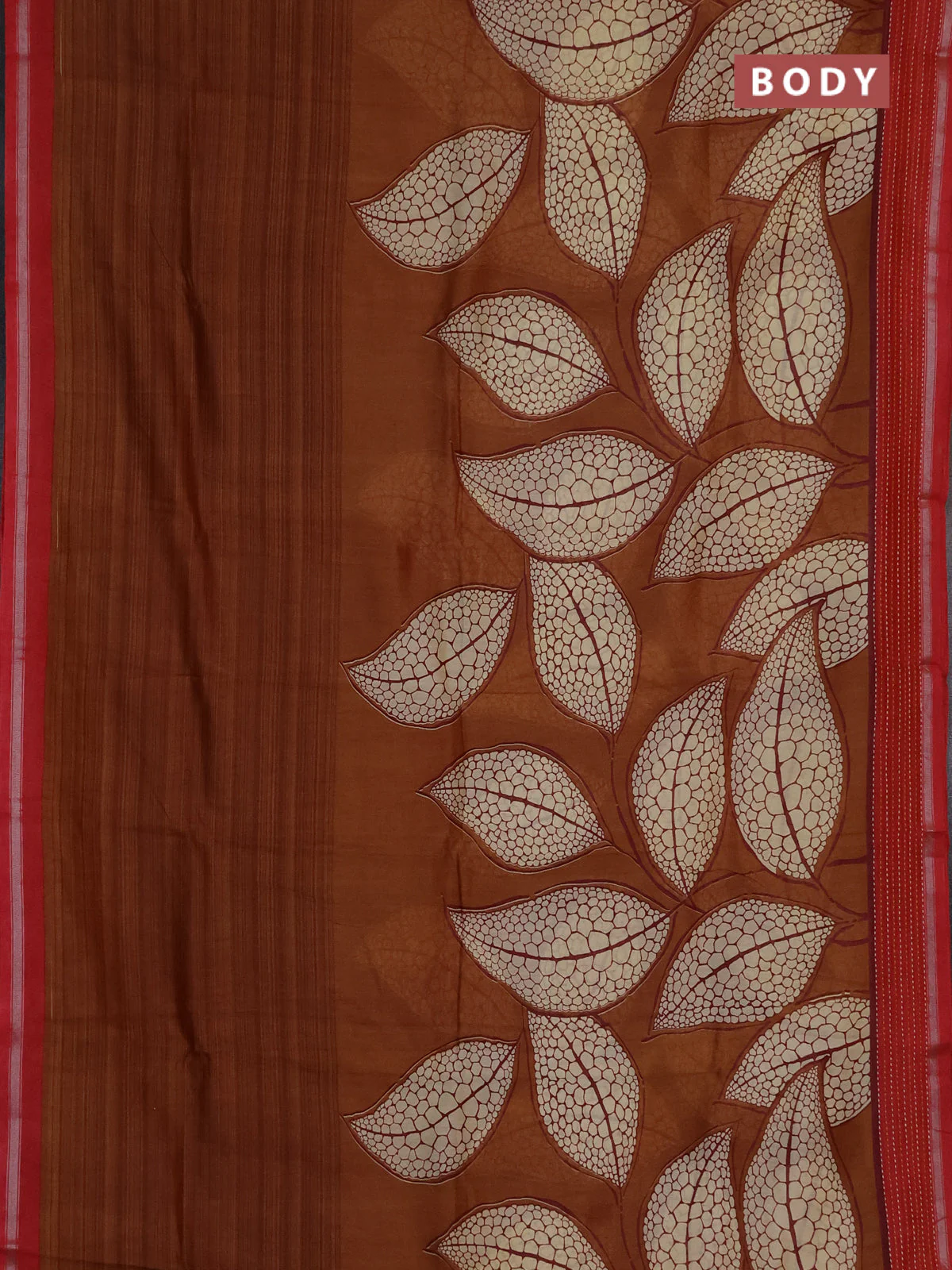 Chanderi silk cotton saree dark mustard and pink with allover prints and kantha stich work border - Image 2