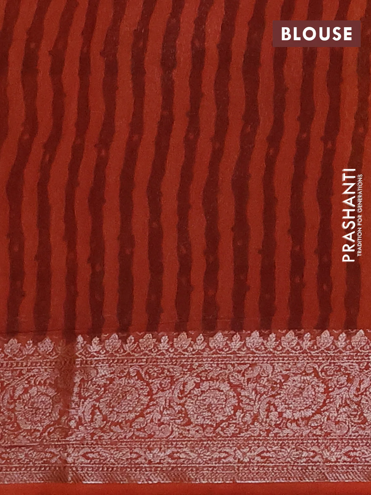 Chanderi silk cotton saree dark mustard and rust shade with allover prints and banarasi style border - Image 4
