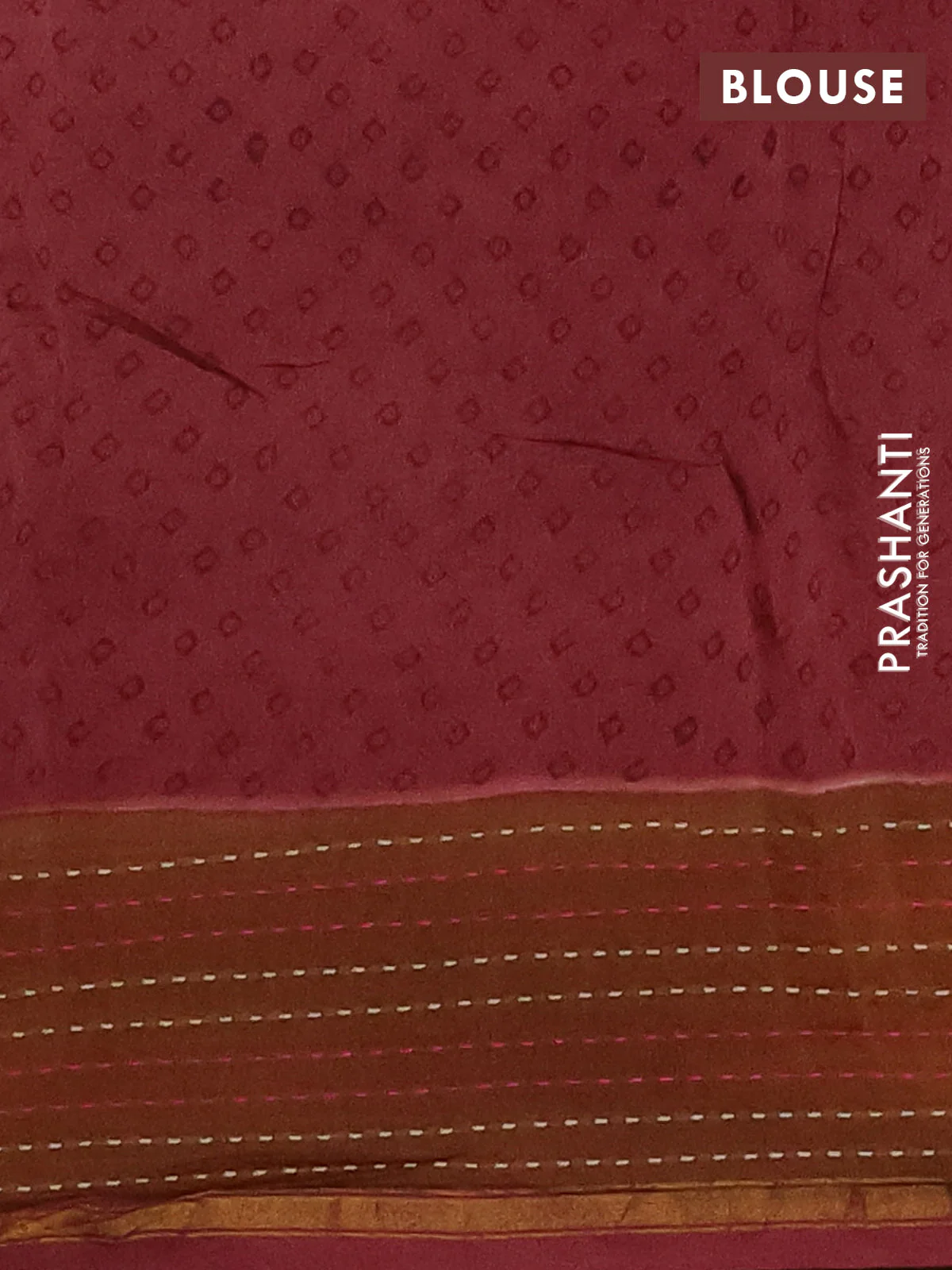 Chanderi silk cotton saree dark mustard with allover geometric prints and kantha stich work border - Image 4