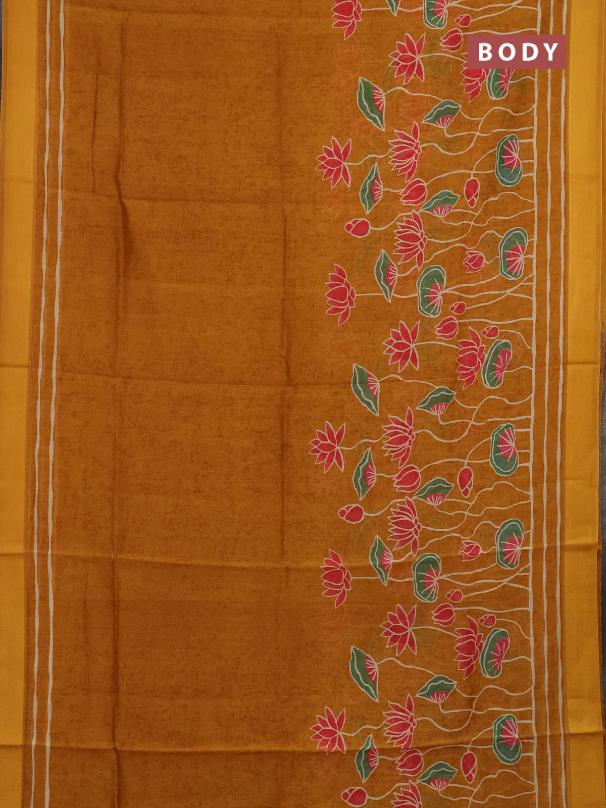 Chanderi silk cotton saree dark mustard with pichwai prints and thread woven border - Image 2