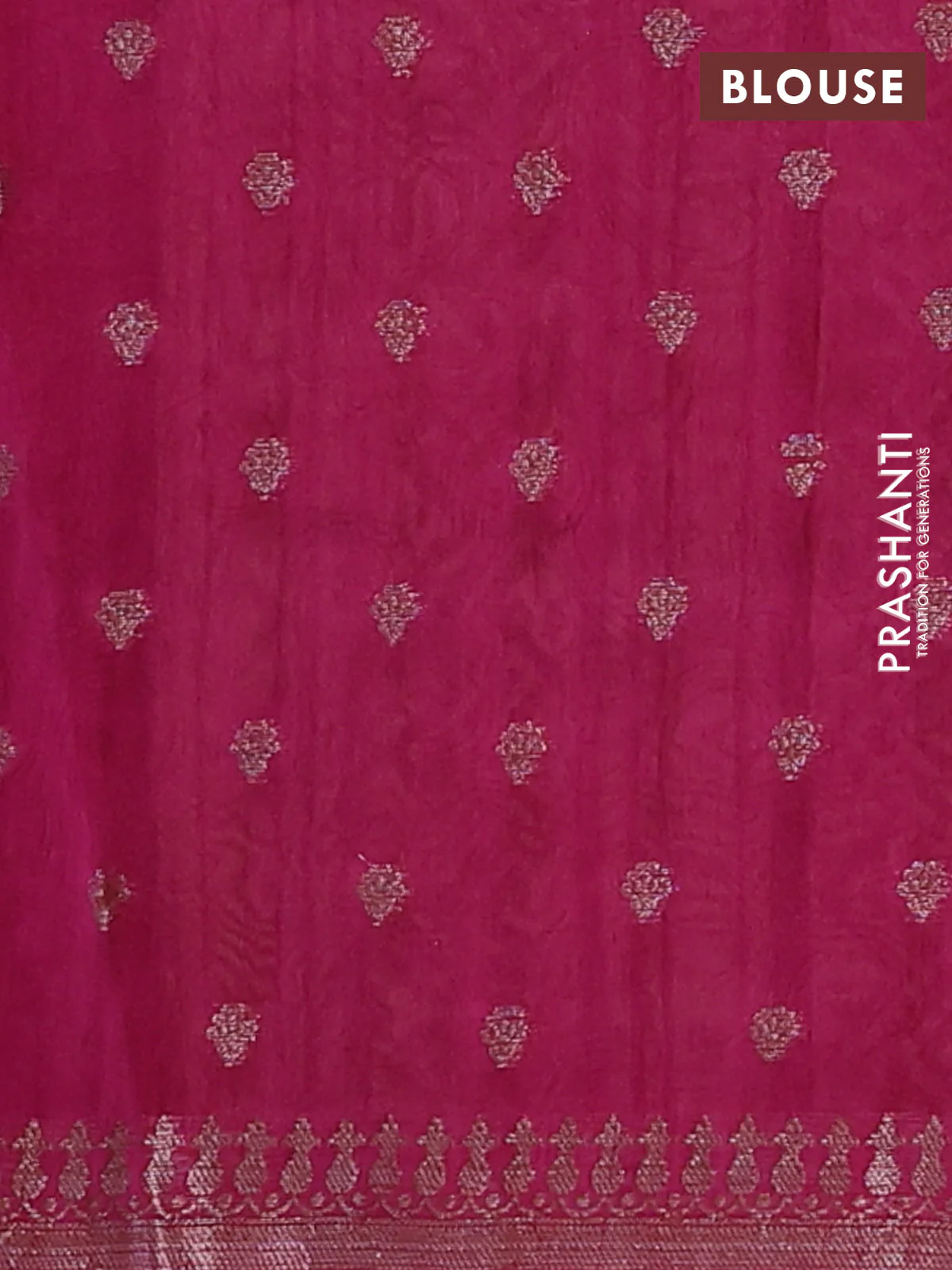 Chanderi silk cotton saree dark pink with allover prints & woven buttas and banarasi style border - Image 4