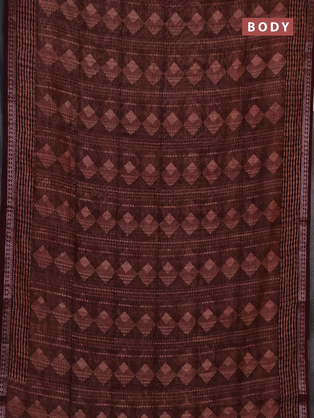 Chanderi silk cotton saree deep maroon with allover geometric prints and banarasi style border - Image 2