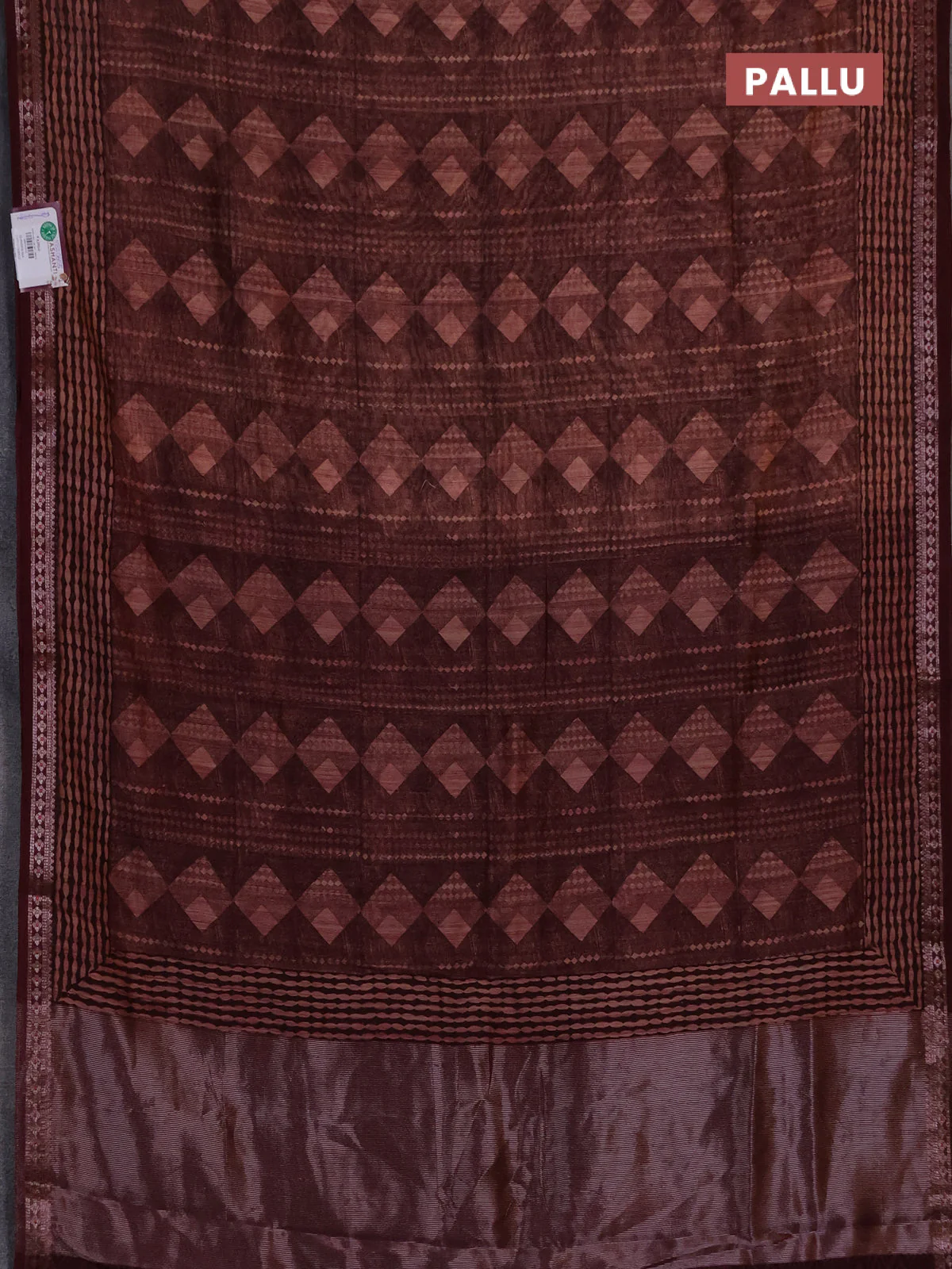 Chanderi silk cotton saree deep maroon with allover geometric prints and banarasi style border - Image 3