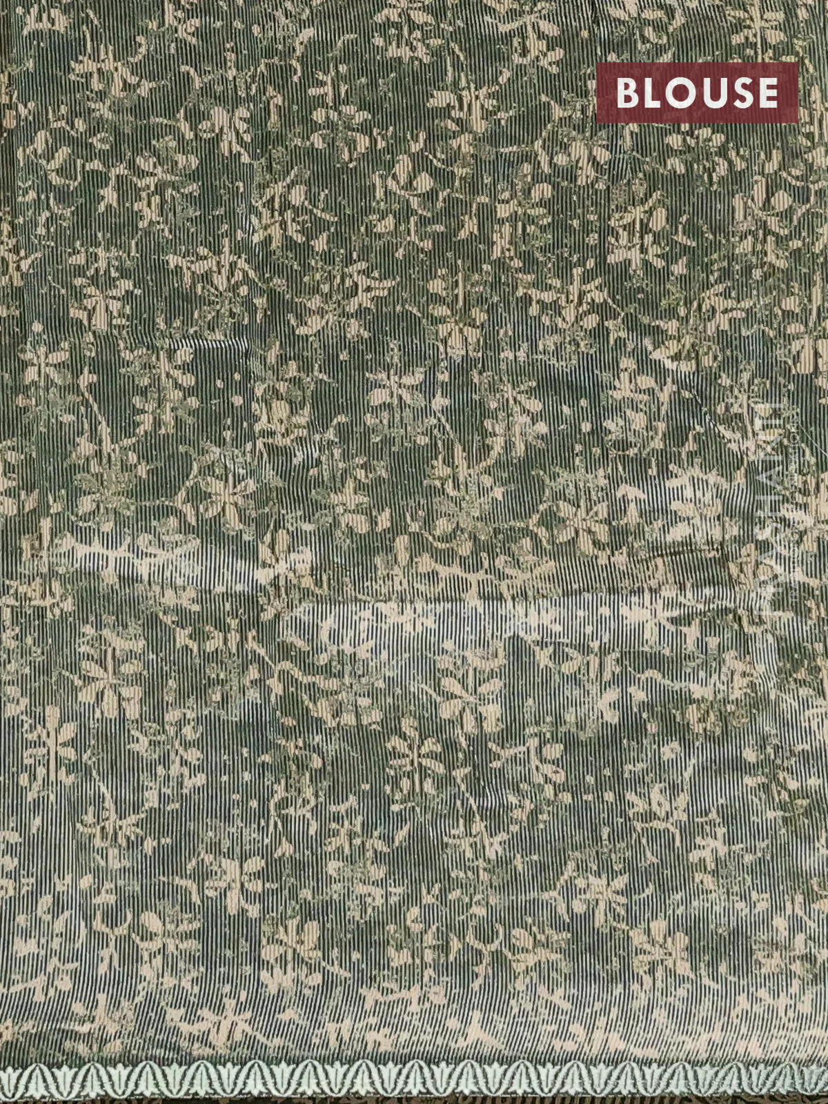 Chanderi silk cotton saree green and cream with allover prints and small zari woven border - Image 4