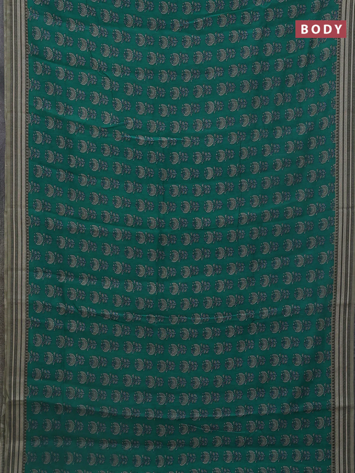 Chanderi silk cotton saree green and pastel green with allover floral butta prints and thread woven border - Image 2