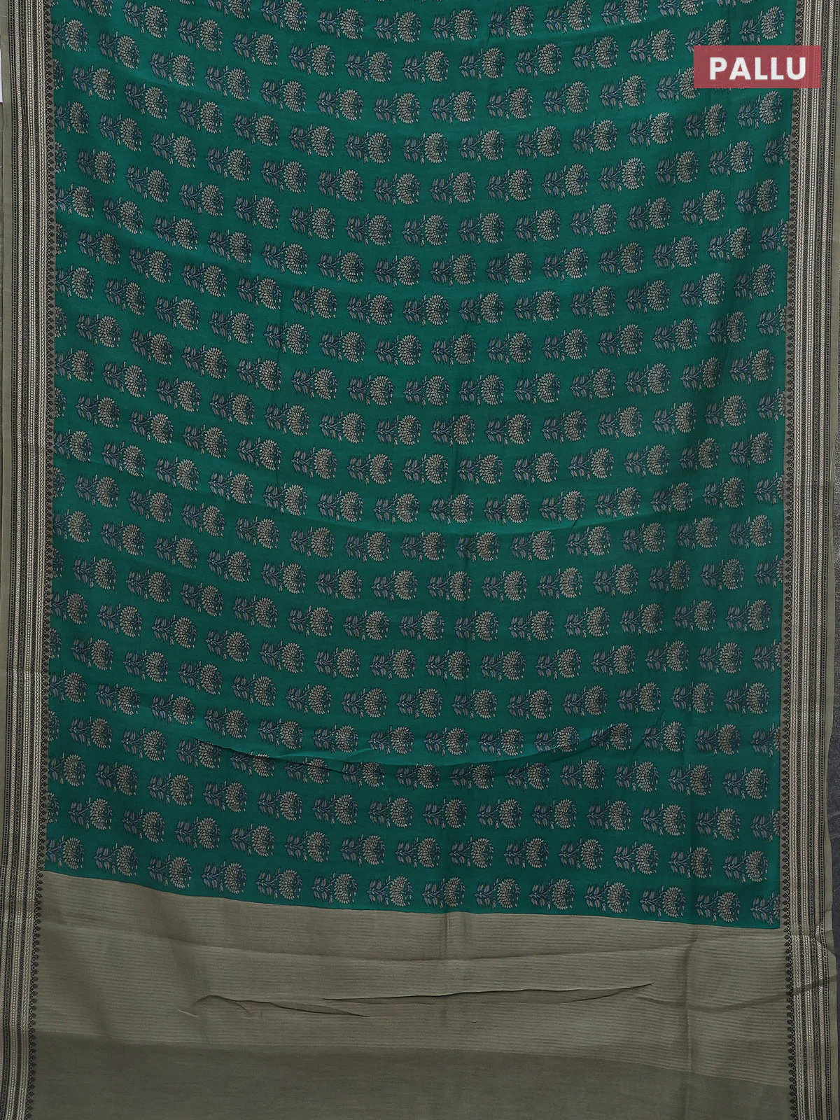 Chanderi silk cotton saree green and pastel green with allover floral butta prints and thread woven border - Image 3